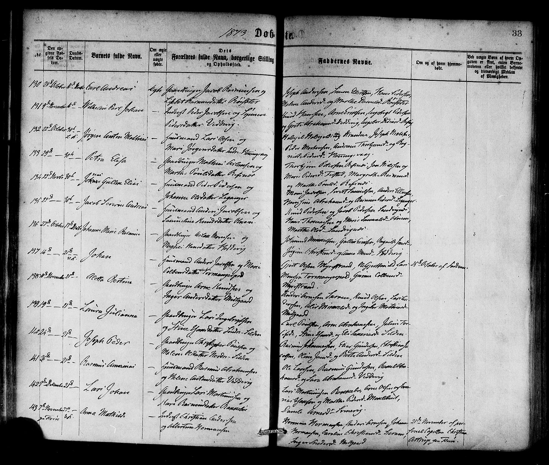 Selje sokneprestembete, SAB/A-99938/H/Ha/Haa/Haaa: Parish register (official) no. A 12, 1870-1880, p. 33