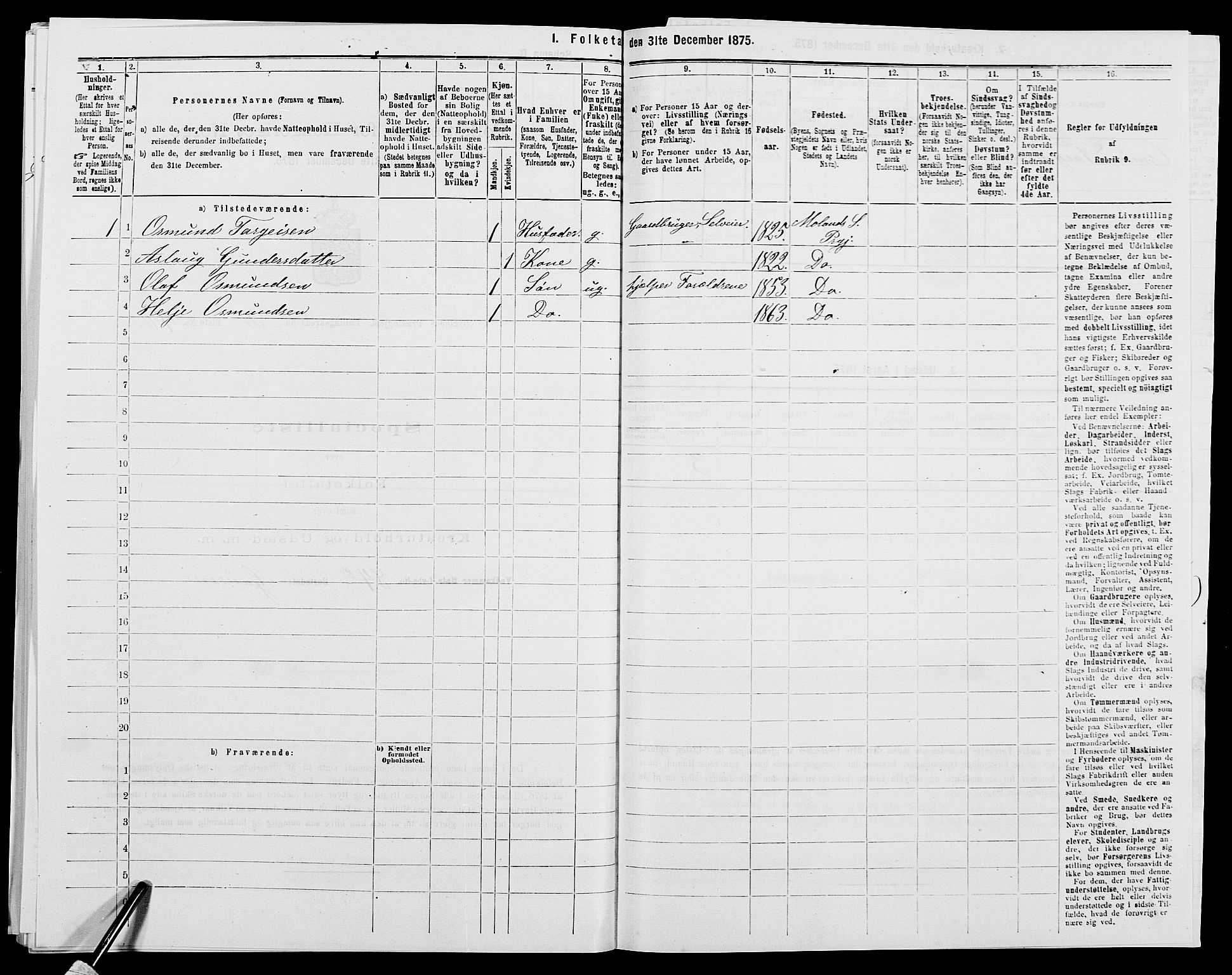 SAK, 1875 census for 0938P Bygland, 1875, p. 312