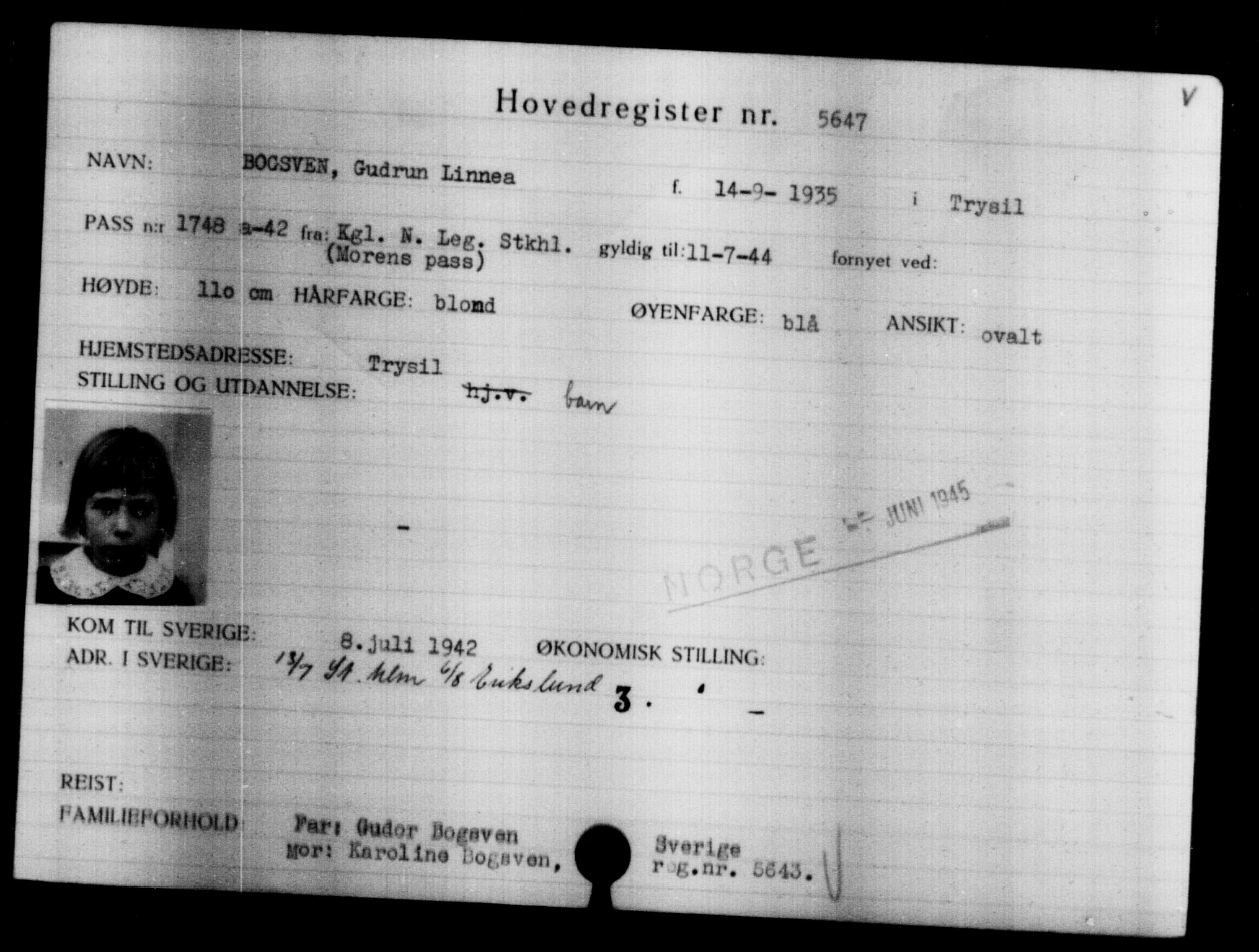 Utenriksstasjonene, Legasjonen i Stockholm, Flyktningkontoret, AV/RA-S-6753/V/Va/L0004: Kjesäterkartoteket, flyktninger med registreringsnr. 3496-6610, 1940-1945, p. 2492