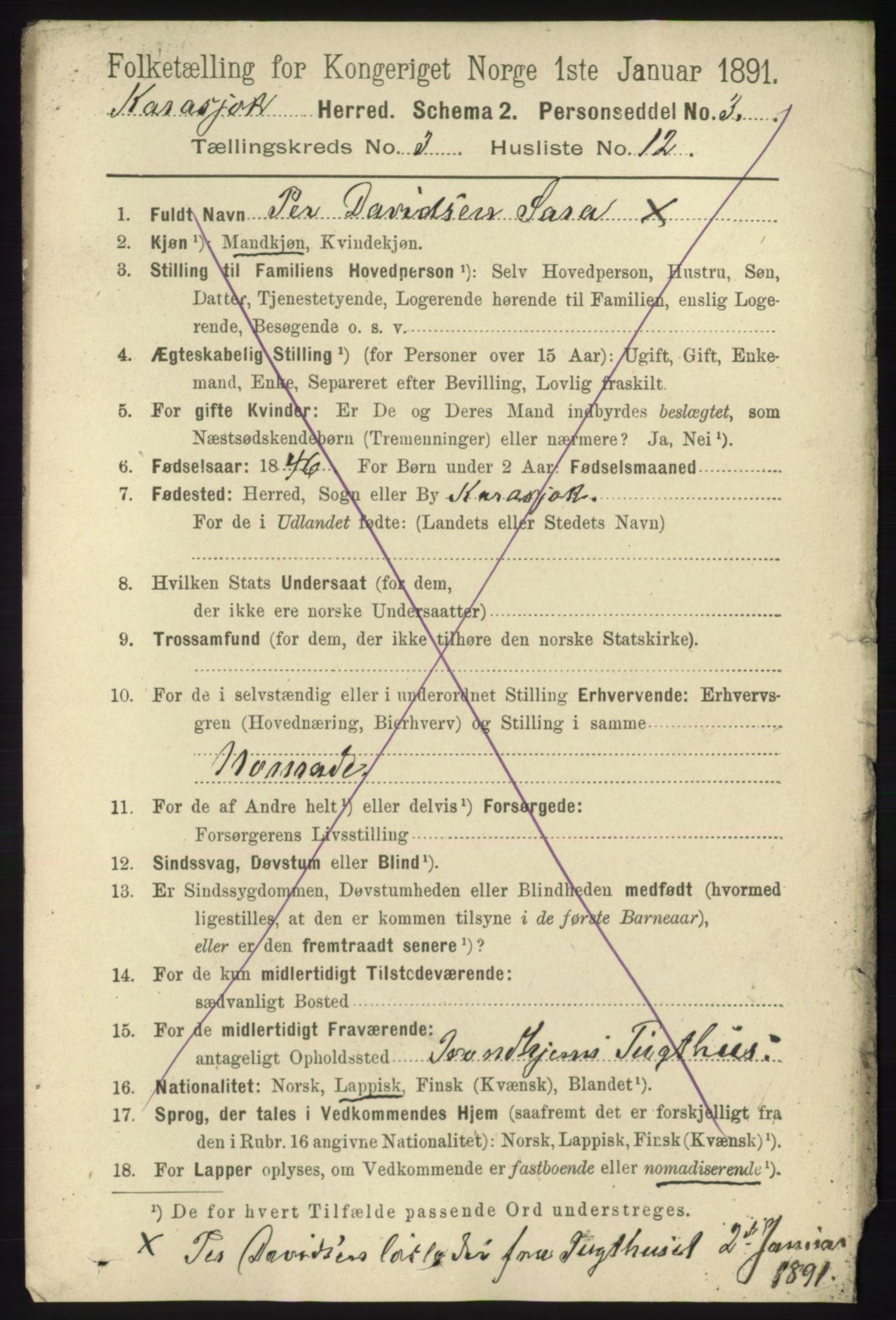 RA, 1891 census for 2021 Karasjok, 1891, p. 620