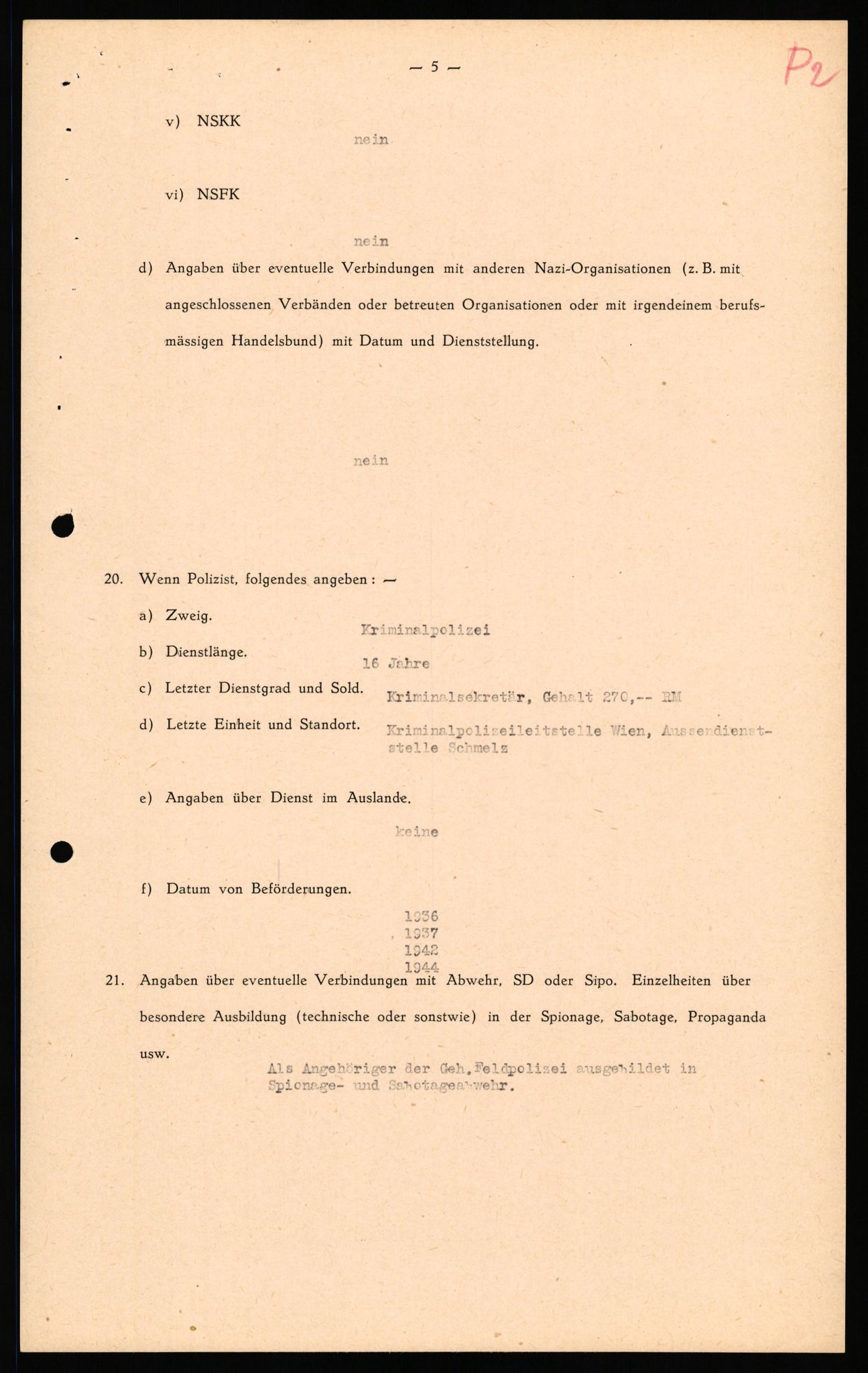 Forsvaret, Forsvarets overkommando II, AV/RA-RAFA-3915/D/Db/L0040: CI Questionaires. Tyske okkupasjonsstyrker i Norge. Østerrikere., 1945-1946, p. 78