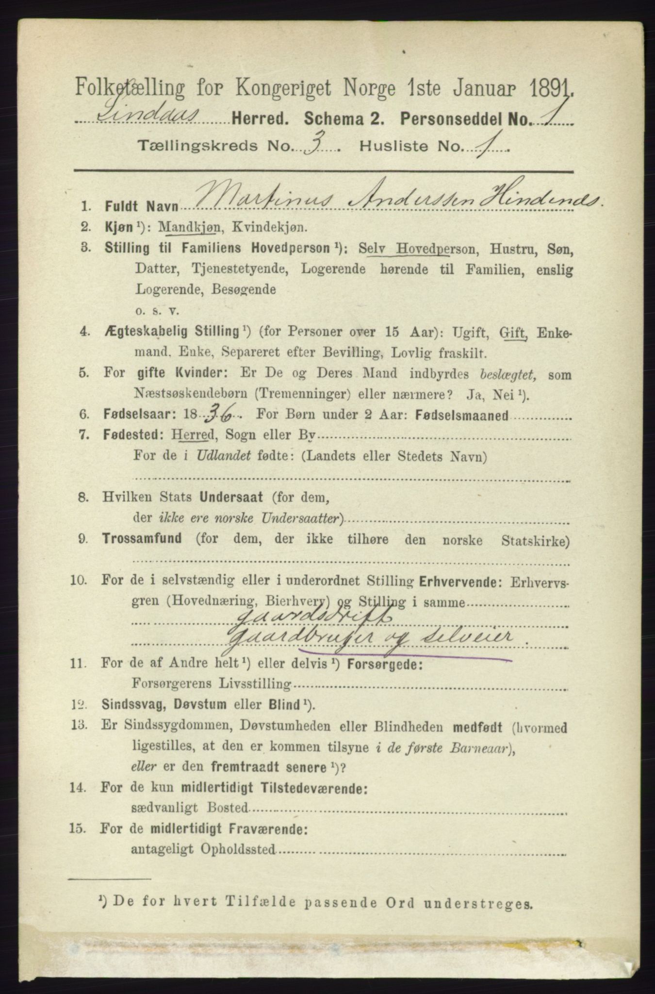 RA, 1891 census for 1263 Lindås, 1891, p. 805