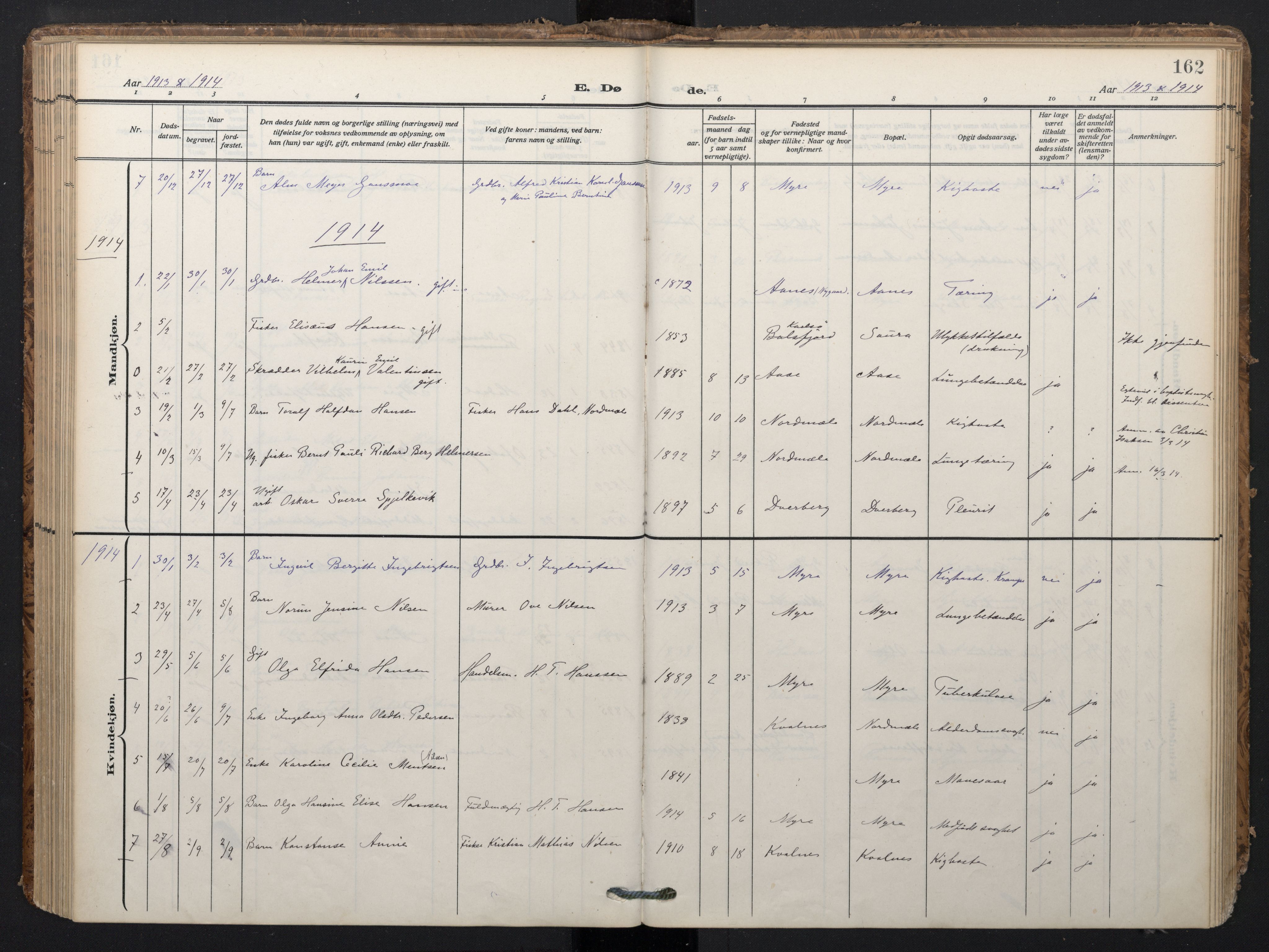 Ministerialprotokoller, klokkerbøker og fødselsregistre - Nordland, SAT/A-1459/897/L1401: Parish register (official) no. 897A08, 1909-1921, p. 162