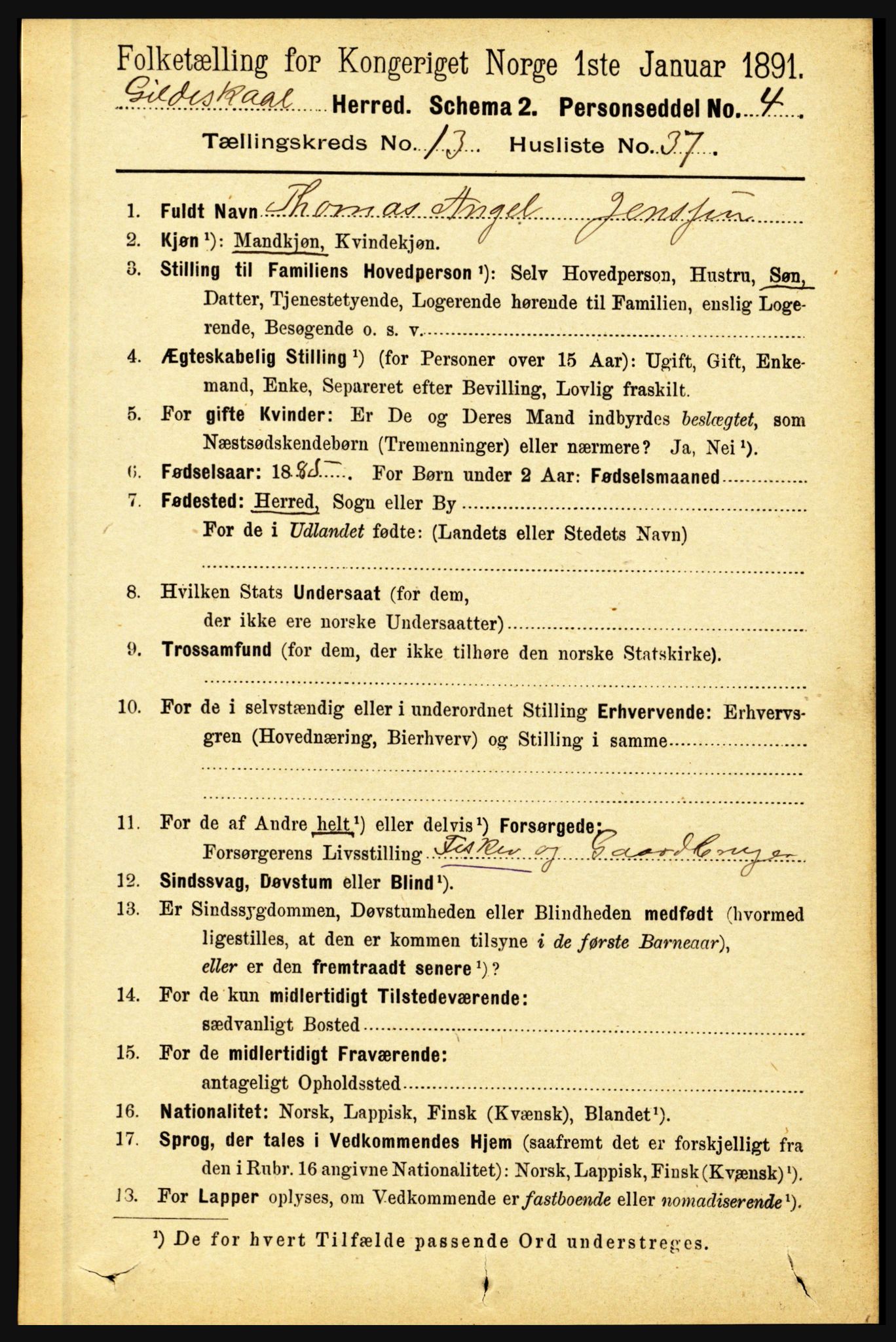 RA, 1891 census for 1838 Gildeskål, 1891, p. 4291