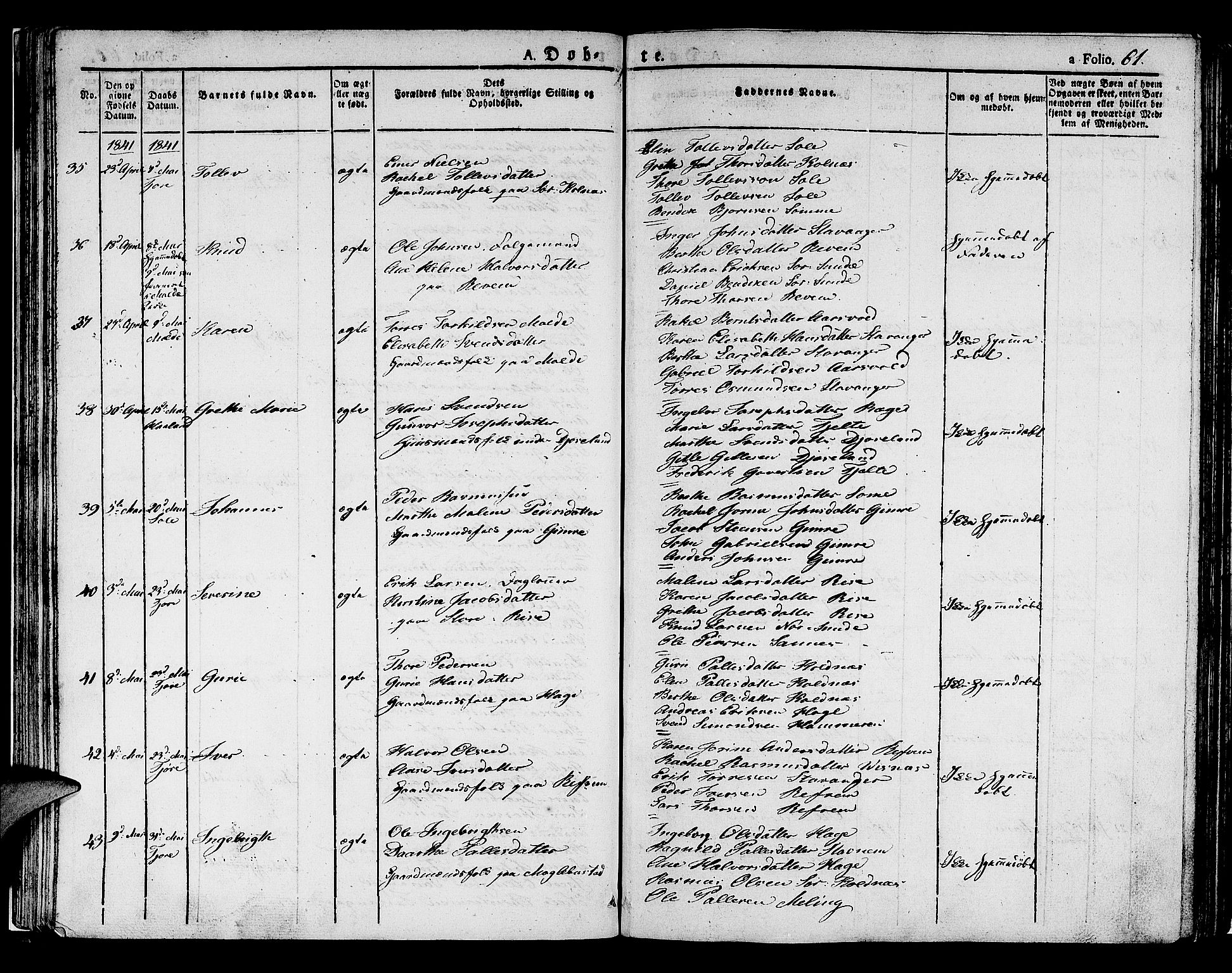 Håland sokneprestkontor, AV/SAST-A-101802/001/30BA/L0005: Parish register (official) no. A 5, 1829-1841, p. 61