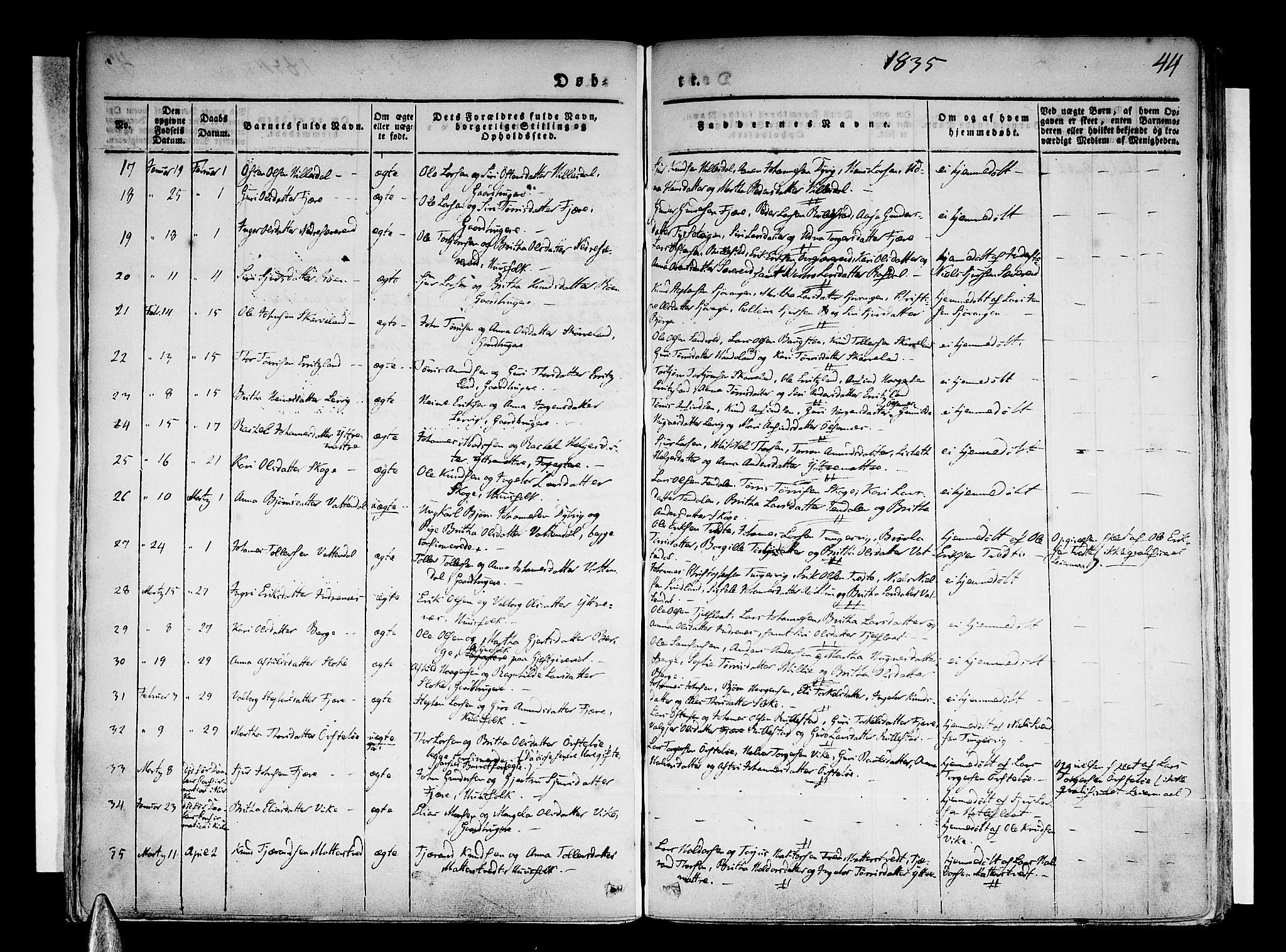 Skånevik sokneprestembete, SAB/A-77801/H/Haa: Parish register (official) no. A 4, 1828-1848, p. 44
