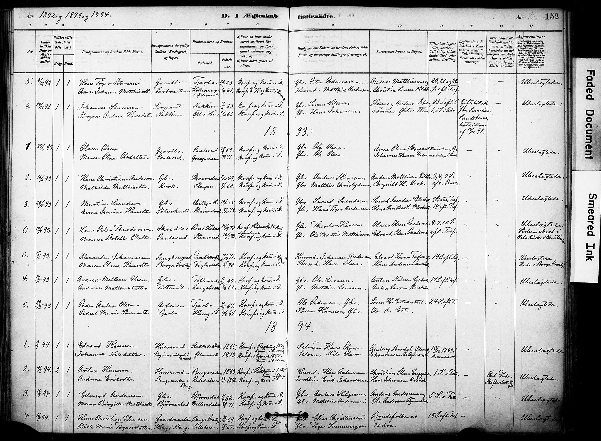 Rakkestad prestekontor Kirkebøker, AV/SAO-A-2008/F/Fb/L0001: Parish register (official) no. II 1, 1878-1899, p. 152