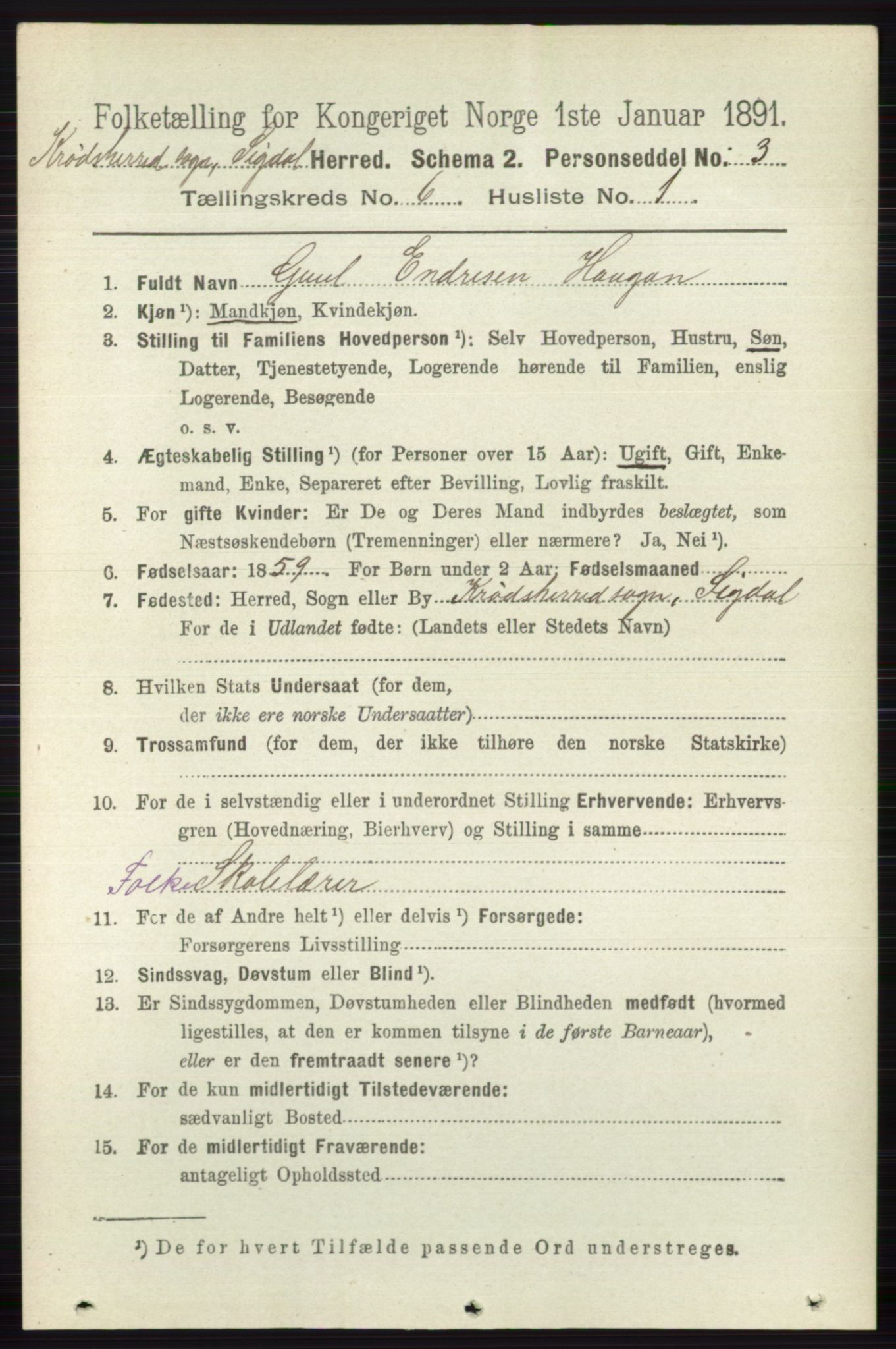 RA, 1891 census for 0621 Sigdal, 1891, p. 6635