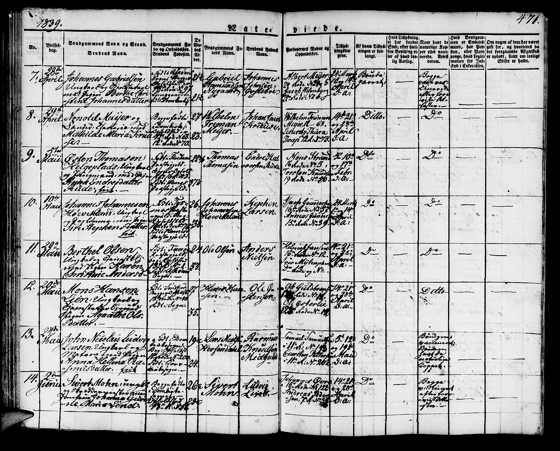 Domkirken sokneprestembete, SAB/A-74801/H/Haa/L0012: Parish register (official) no. A 12, 1821-1840, p. 471
