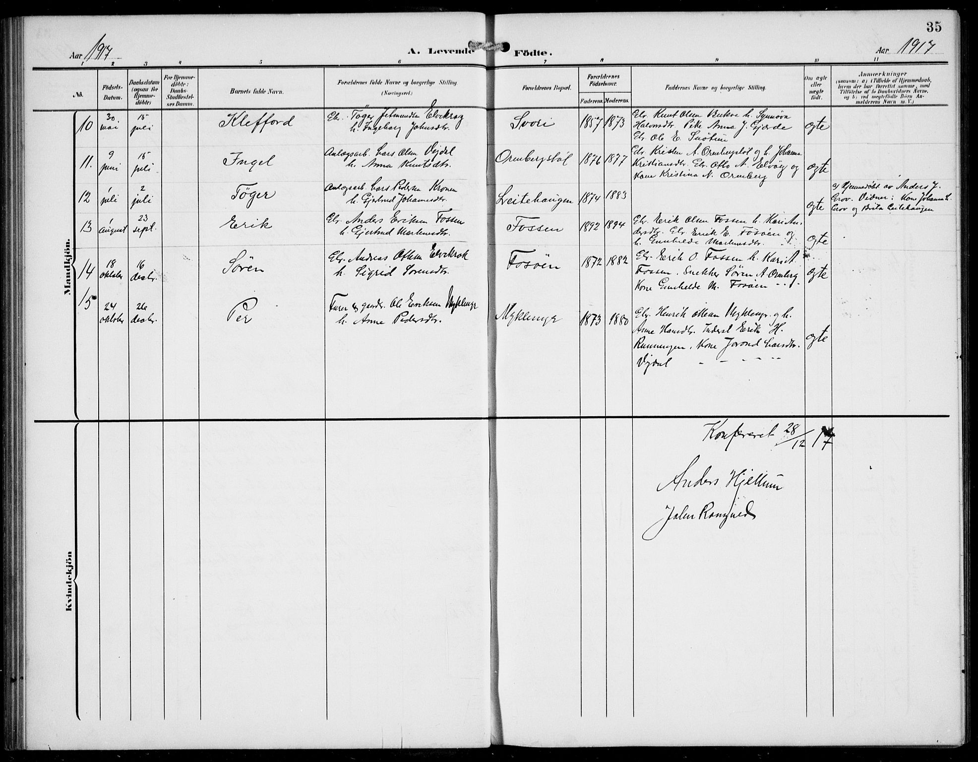 Jostedal sokneprestembete, AV/SAB-A-80601/H/Hab/Haba/L0002: Parish register (copy) no. A 2, 1907-1931, p. 35