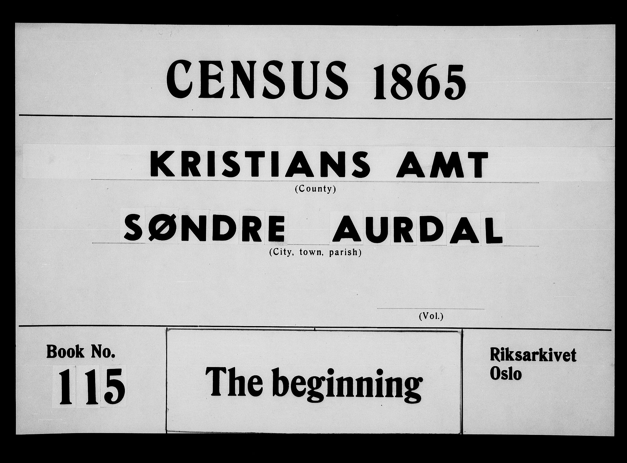 RA, 1865 census for Sør-Aurdal, 1865, p. 1