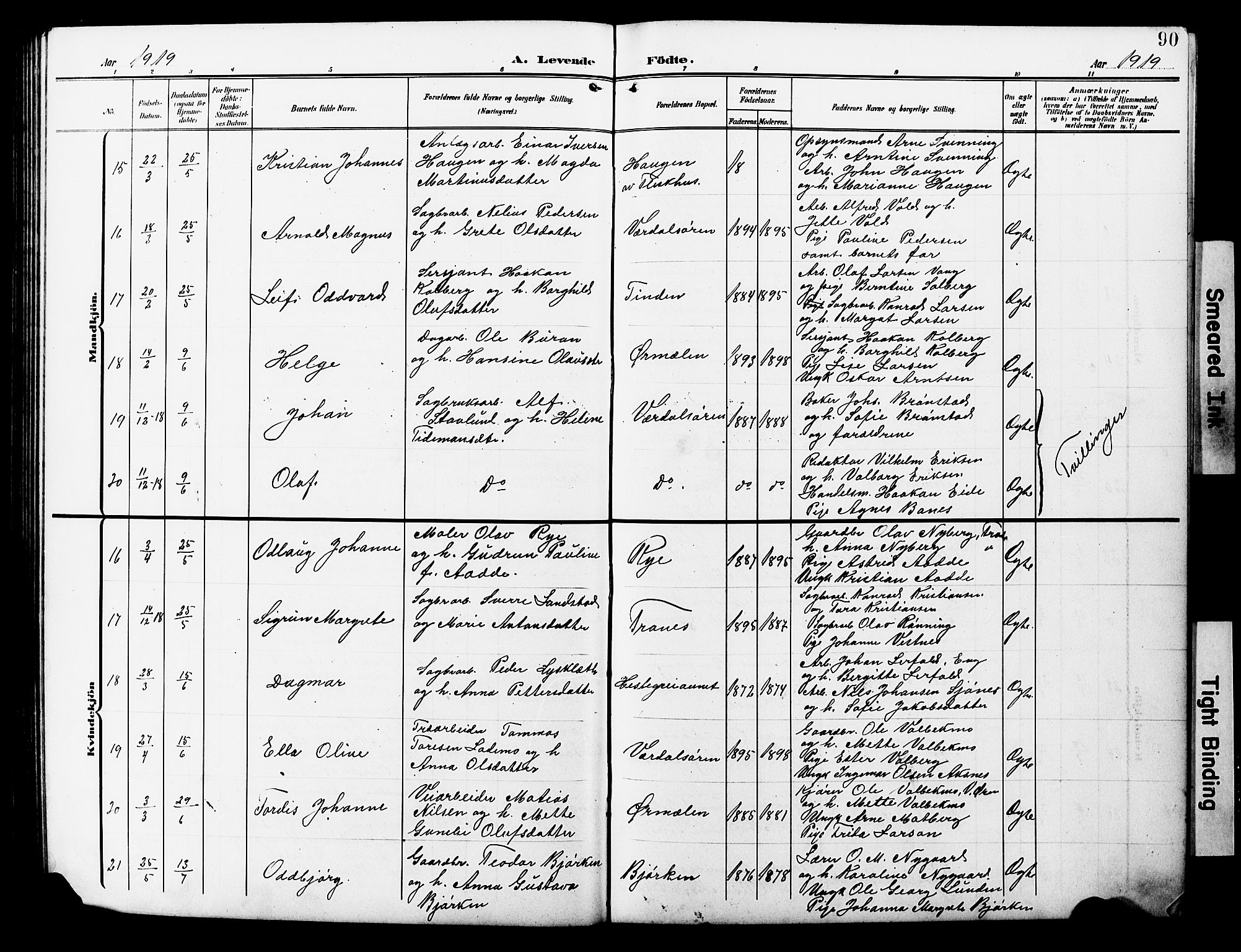 Ministerialprotokoller, klokkerbøker og fødselsregistre - Nord-Trøndelag, AV/SAT-A-1458/723/L0258: Parish register (copy) no. 723C06, 1908-1927, p. 90