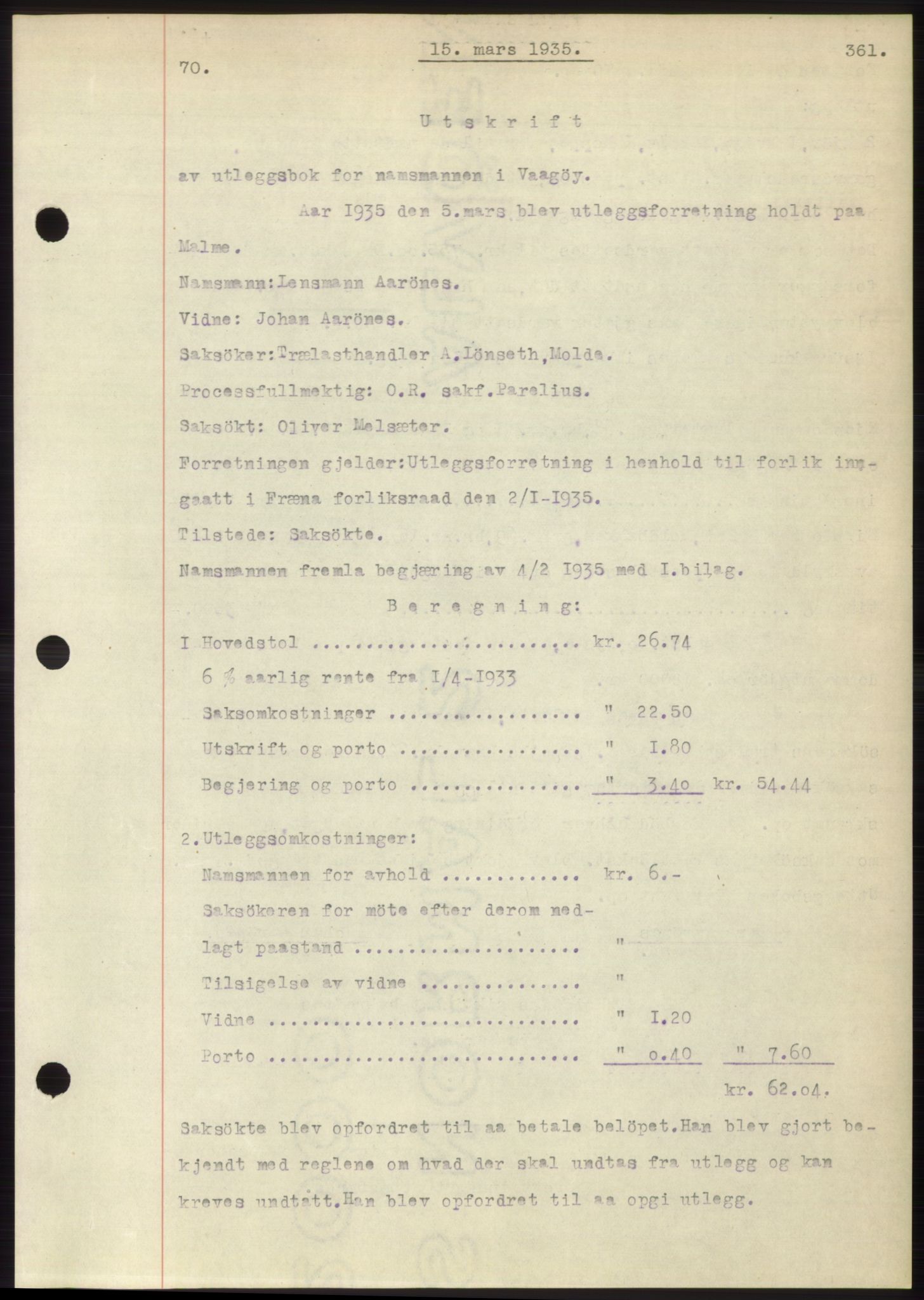 Romsdal sorenskriveri, AV/SAT-A-4149/1/2/2C/L0066: Mortgage book no. 60, 1934-1935, Deed date: 15.03.1935