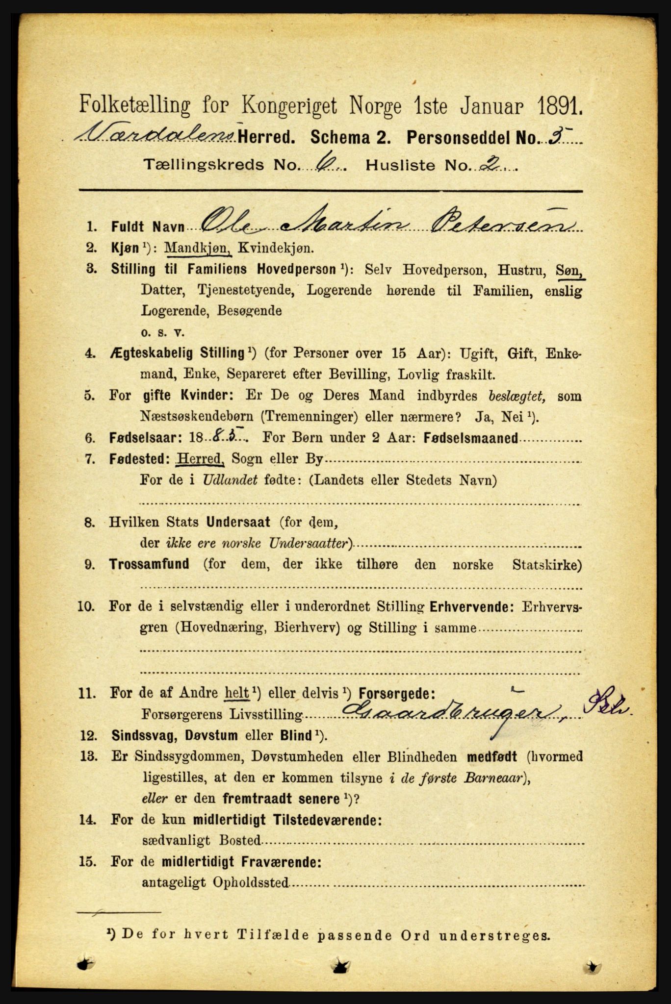 RA, 1891 census for 1721 Verdal, 1891, p. 3567