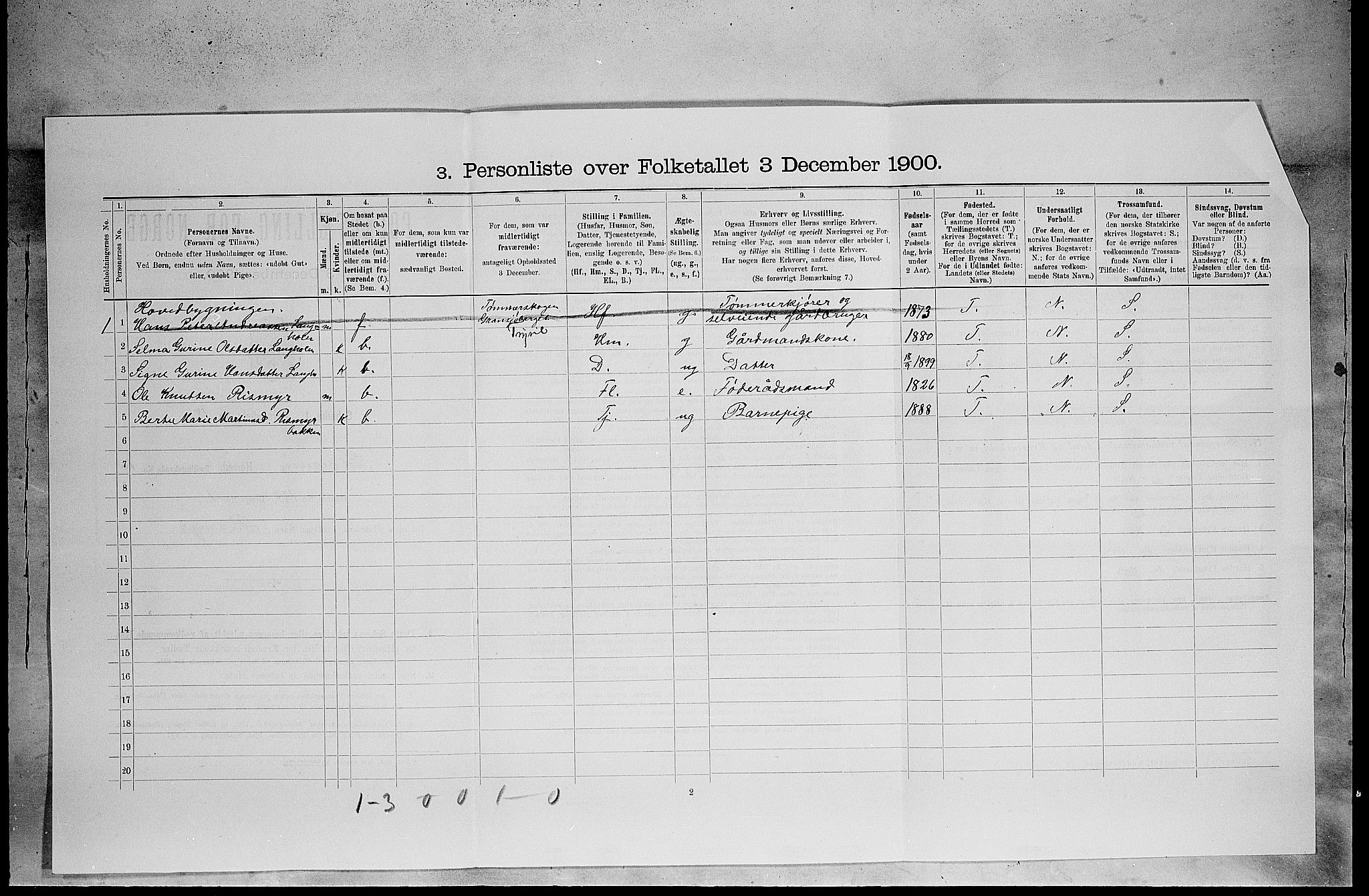 SAH, 1900 census for Elverum, 1900, p. 2263