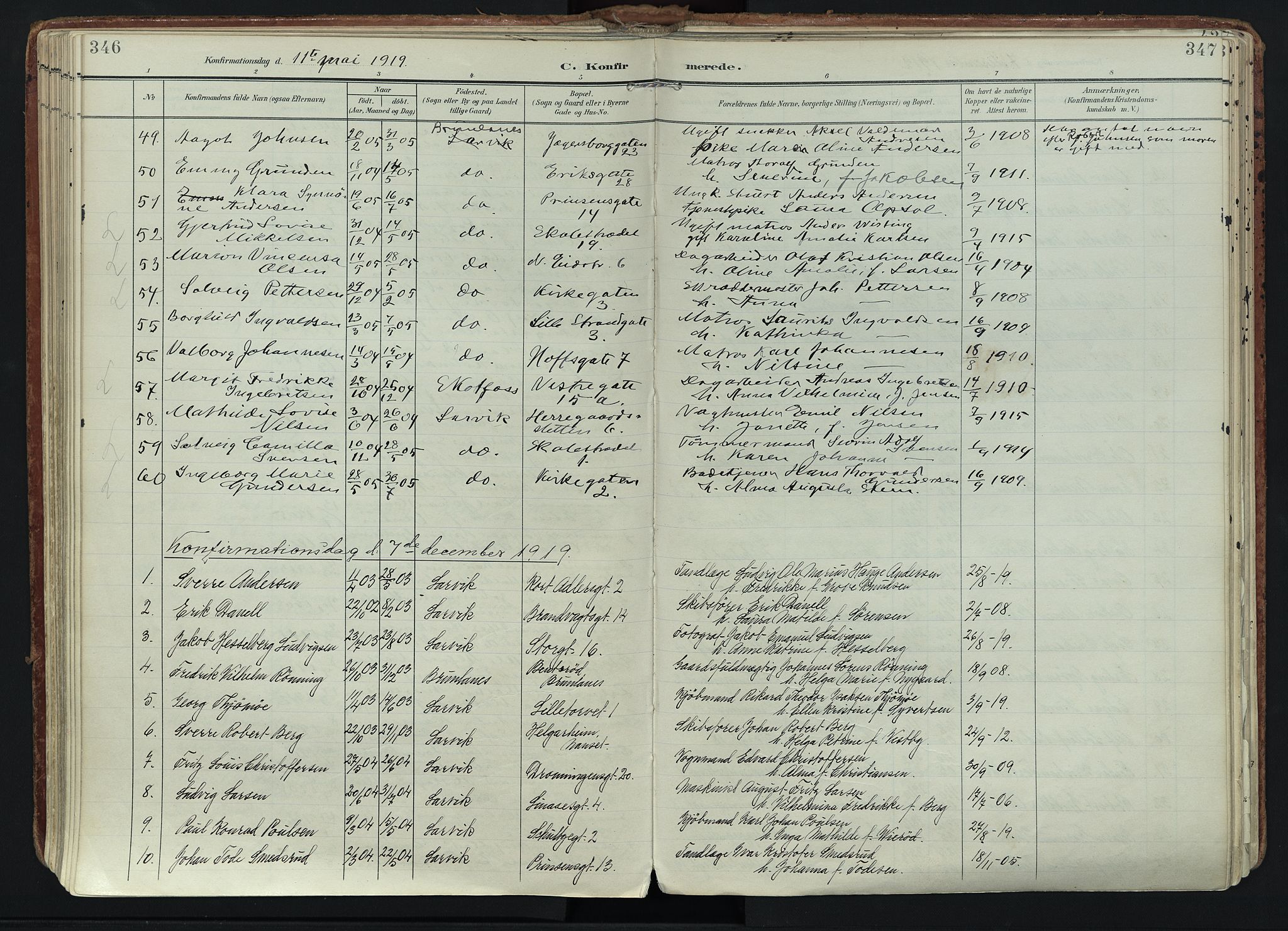 Larvik kirkebøker, SAKO/A-352/F/Fa/L0011: Parish register (official) no. I 11, 1902-1922, p. 346-347