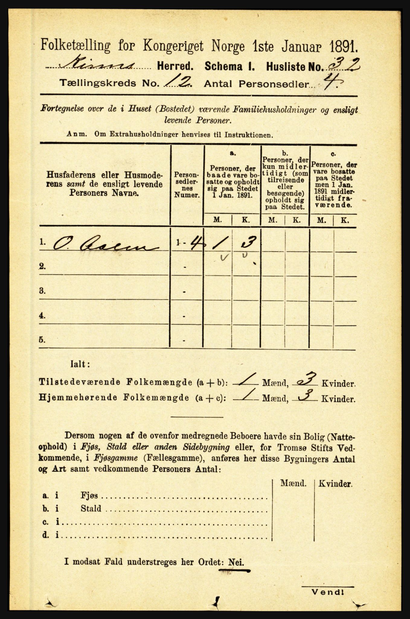 RA, 1891 census for 1437 Kinn, 1891, p. 4462