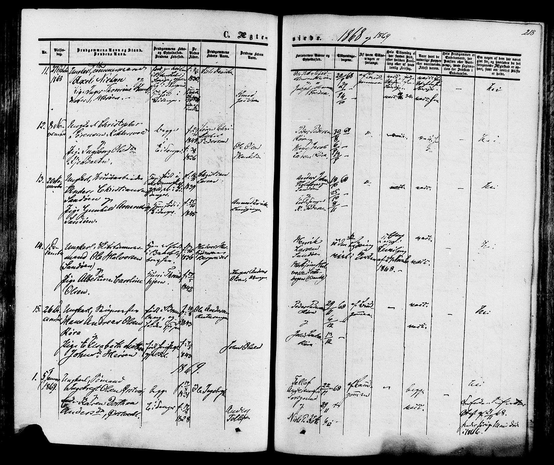 Eidanger kirkebøker, SAKO/A-261/F/Fa/L0010: Parish register (official) no. 10, 1859-1874, p. 218