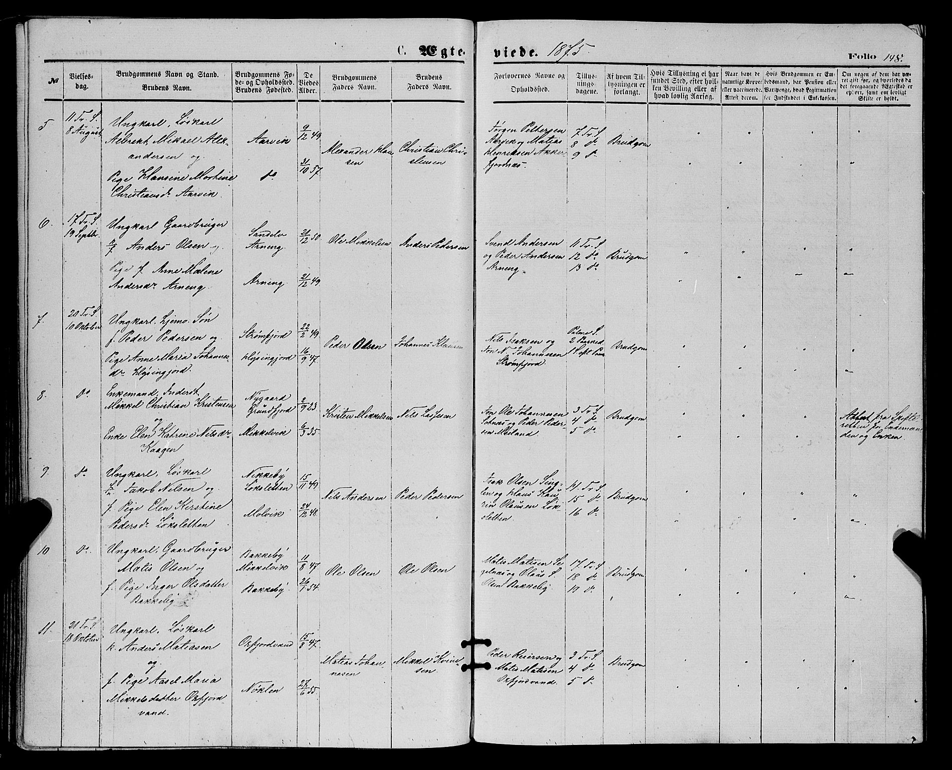 Skjervøy sokneprestkontor, AV/SATØ-S-1300/H/Ha/Haa/L0008kirke: Parish register (official) no. 8, 1871-1877, p. 148