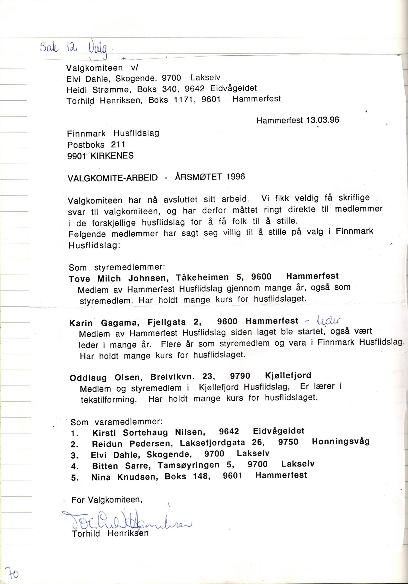 Finnmark Husflidslag, FMFB/A-1134/A/L0004: Møtebok, 1995-2000, p. 74