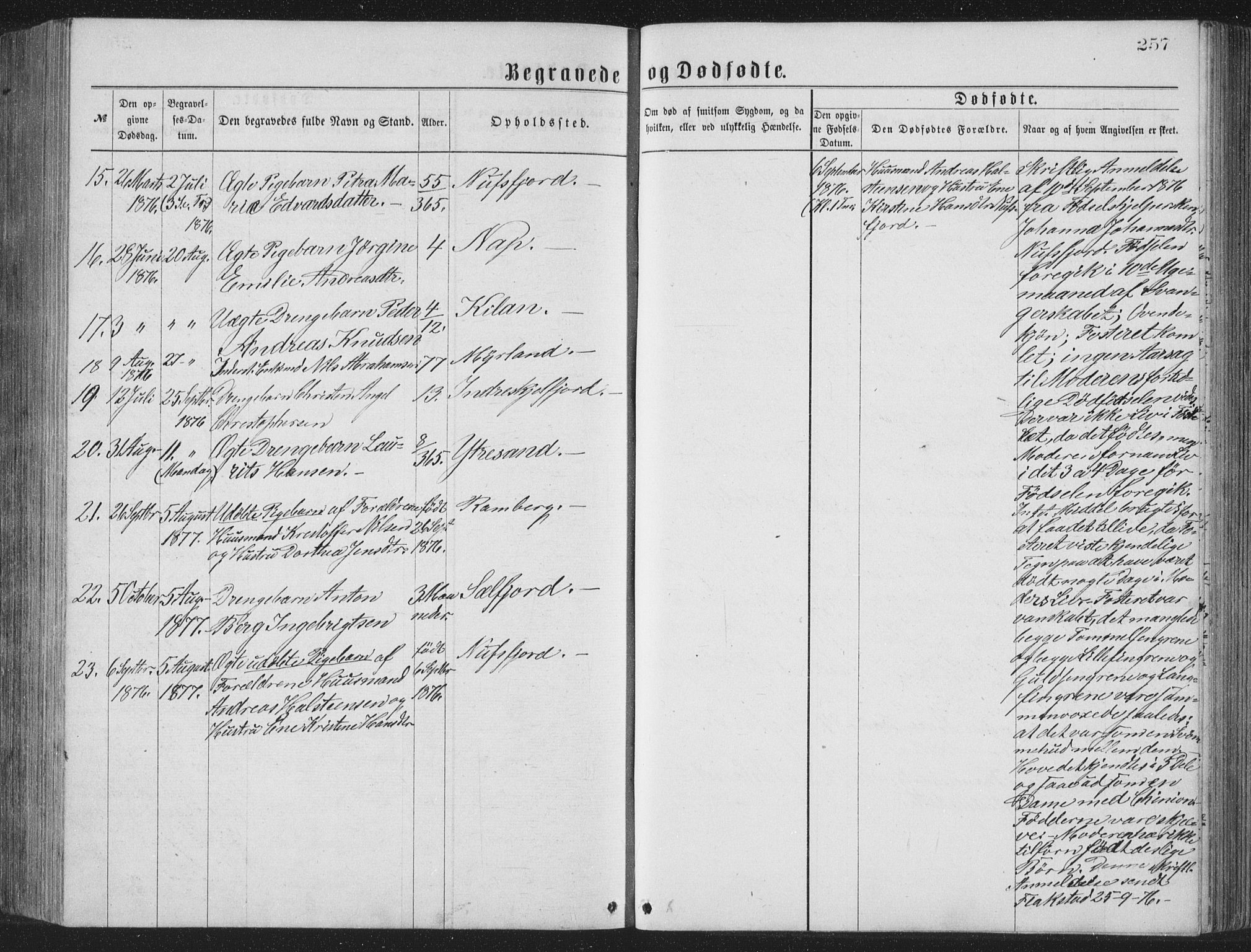 Ministerialprotokoller, klokkerbøker og fødselsregistre - Nordland, AV/SAT-A-1459/885/L1213: Parish register (copy) no. 885C02, 1874-1892, p. 257