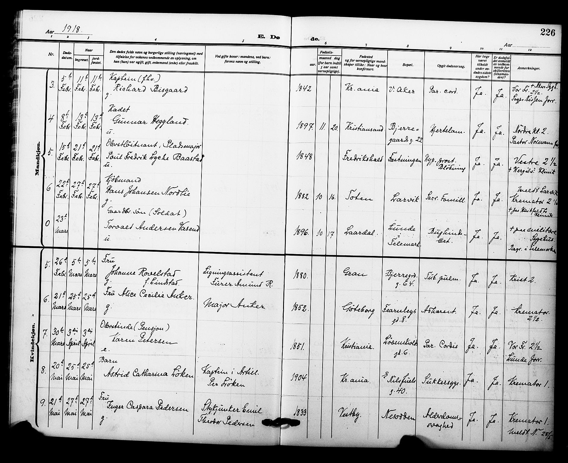 Garnisonsmenigheten Kirkebøker, AV/SAO-A-10846/F/Fa/L0015: Parish register (official) no. 15, 1915-1921, p. 226