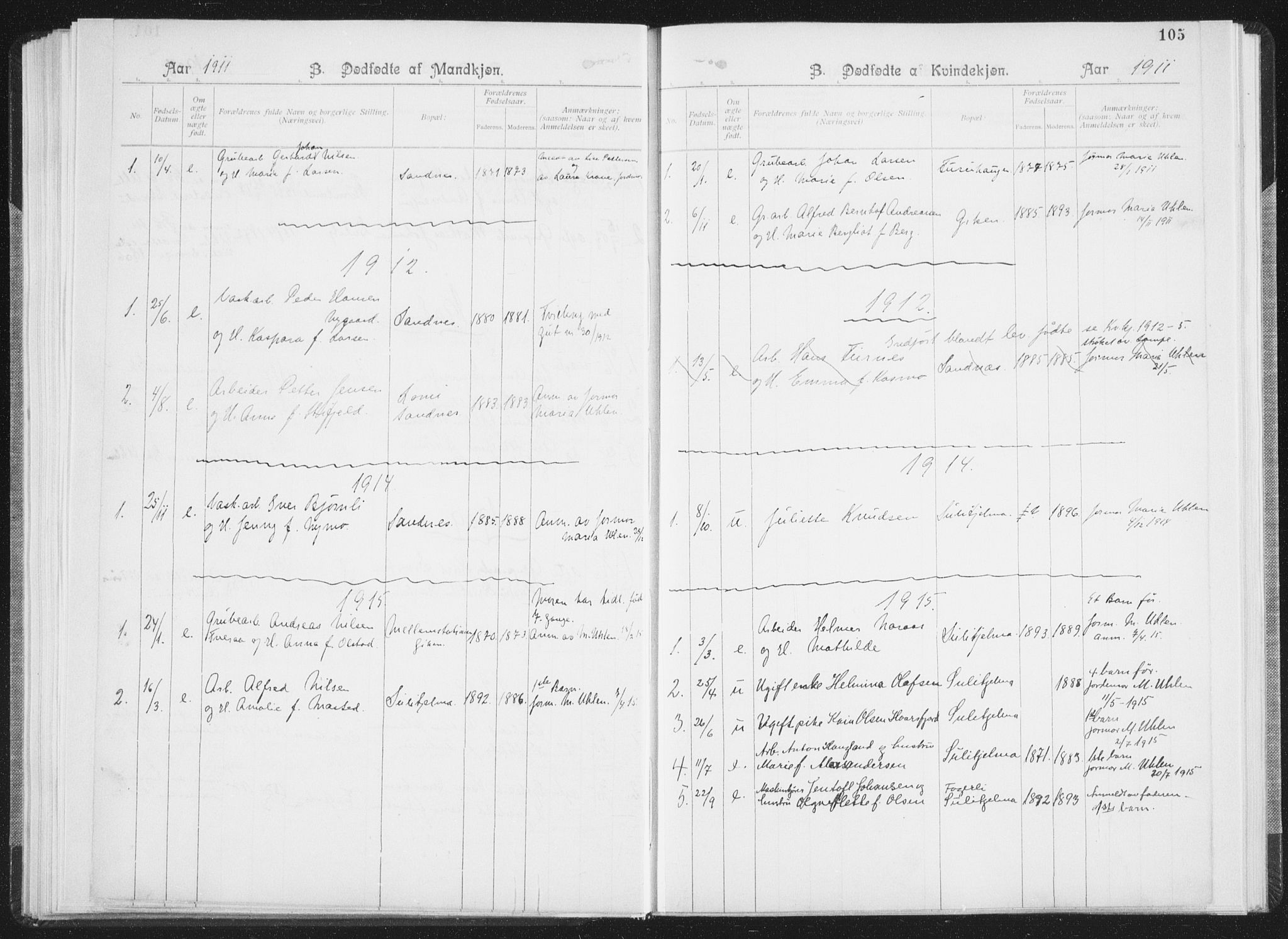 Ministerialprotokoller, klokkerbøker og fødselsregistre - Nordland, AV/SAT-A-1459/850/L0711: Curate's parish register no. 850B01, 1902-1915, p. 105