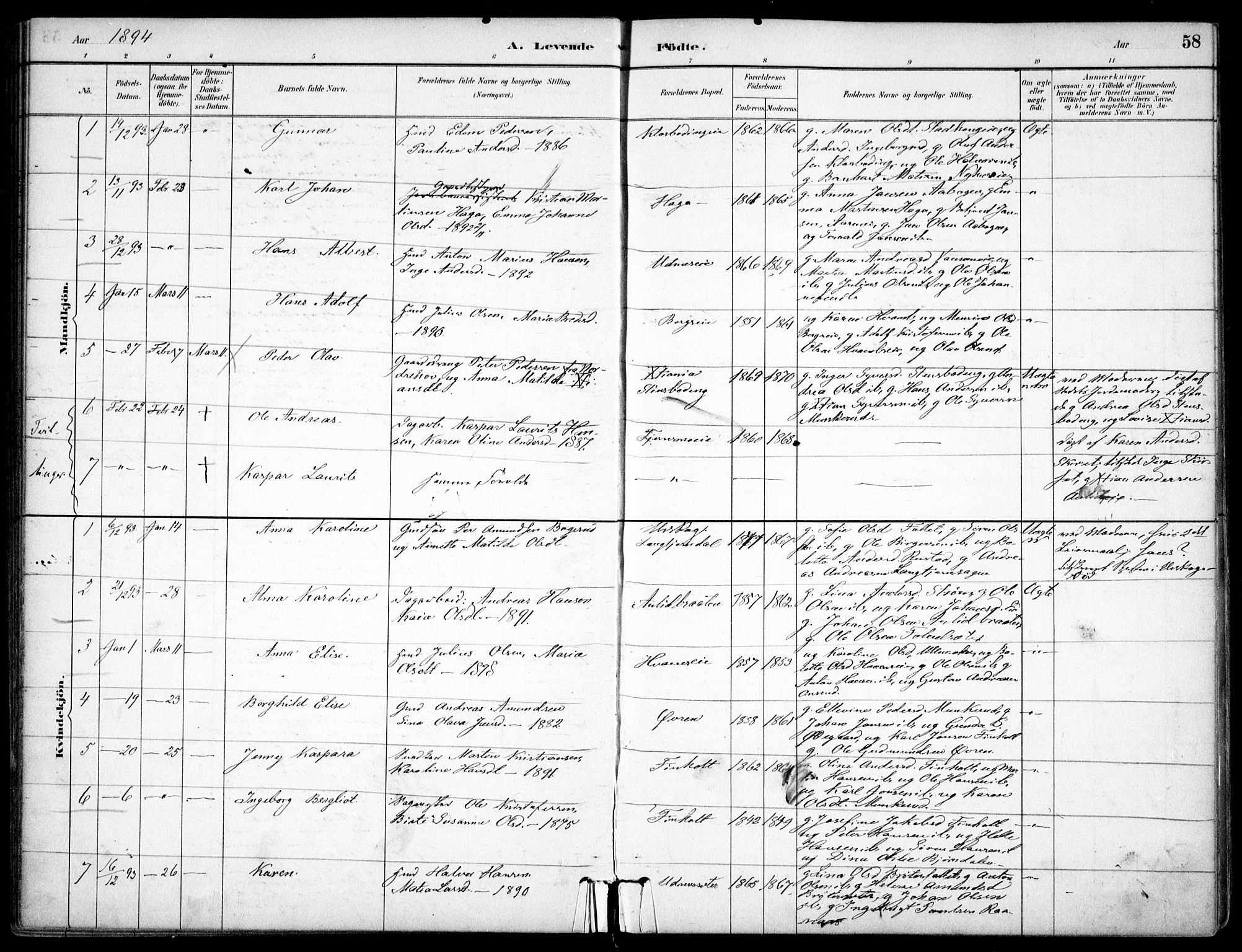 Nes prestekontor Kirkebøker, AV/SAO-A-10410/F/Fc/L0002: Parish register (official) no. IIi 2, 1882-1916, p. 58