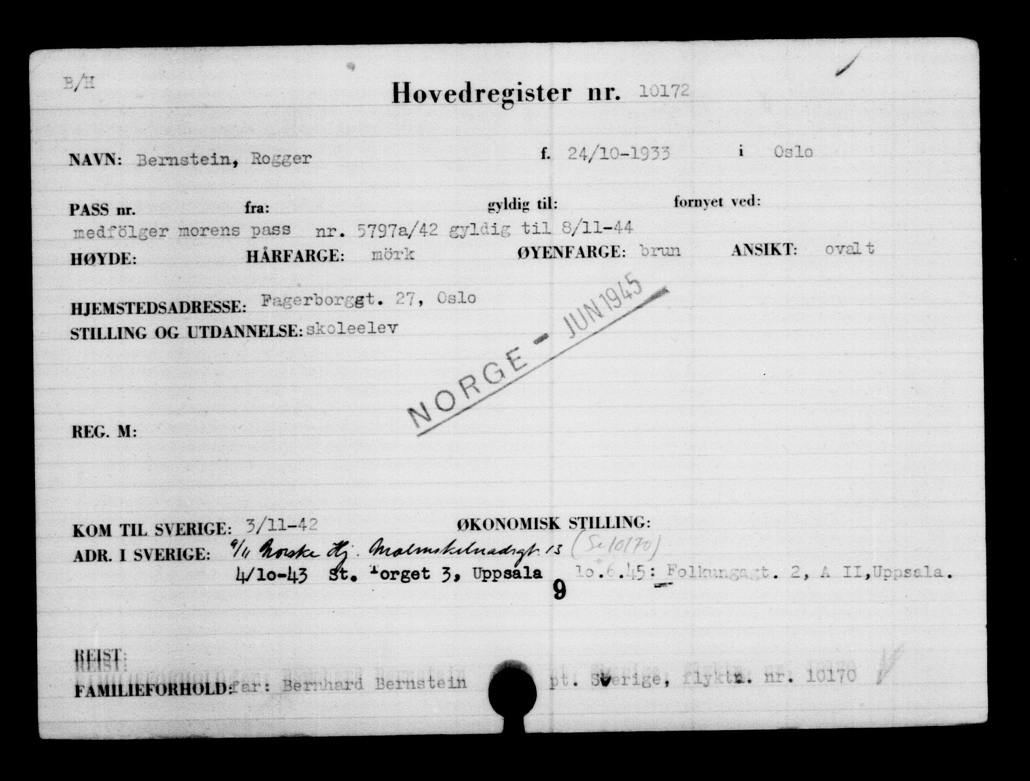 Utenriksstasjonene, Legasjonen i Stockholm, Flyktningkontoret, AV/RA-S-6753/V/Va/L0006: Kjesäterkartoteket, flyktninger med registreringsnr. 9400-12711, 1940-1945, p. 889