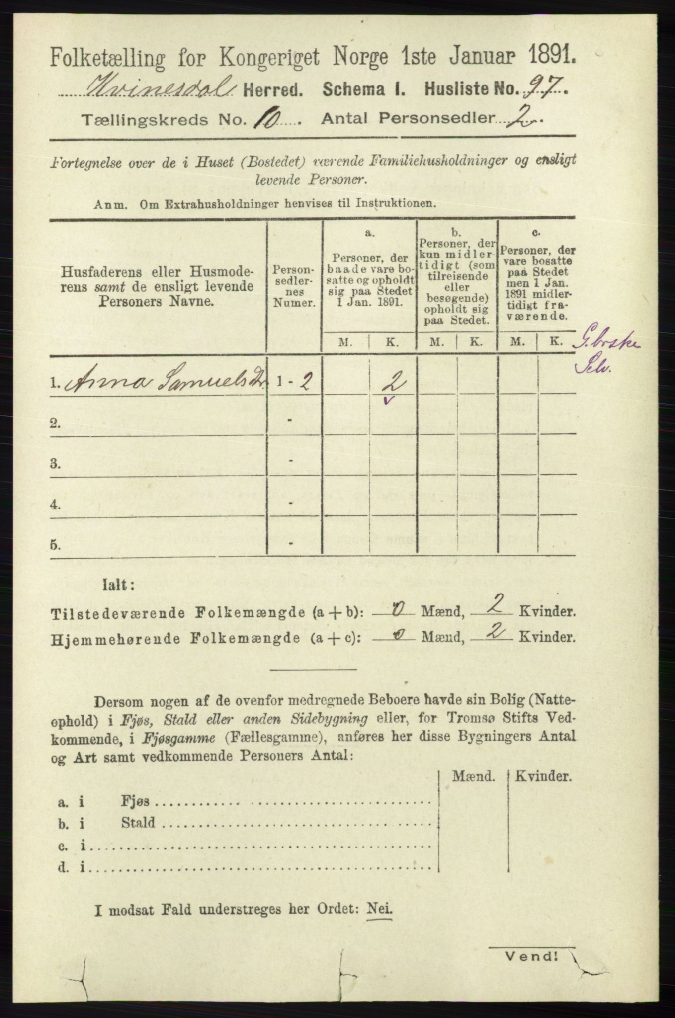 RA, 1891 census for 1037 Kvinesdal, 1891, p. 3850