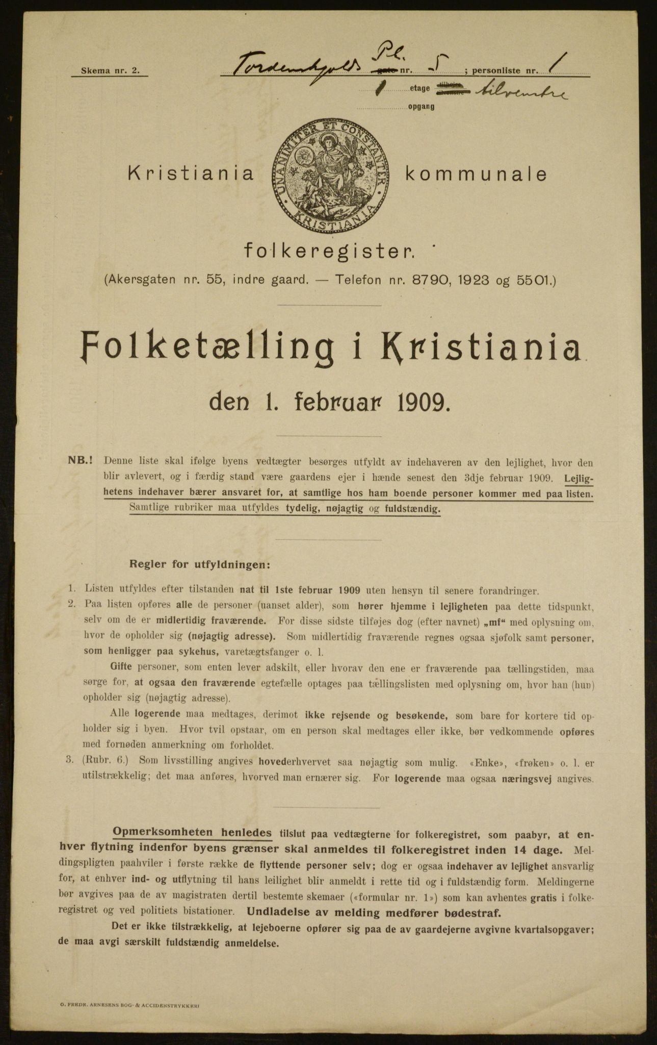 OBA, Municipal Census 1909 for Kristiania, 1909, p. 103309