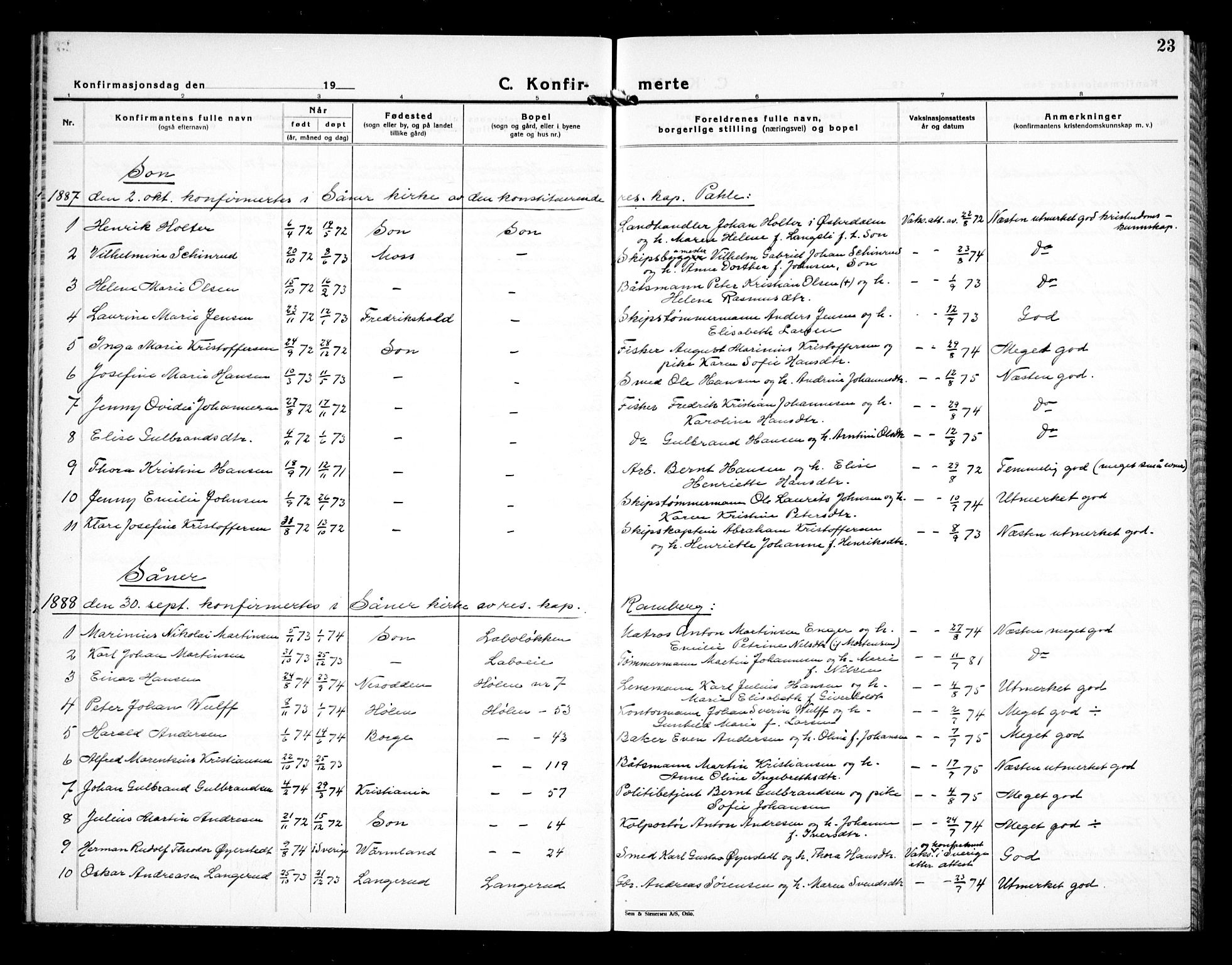 Vestby prestekontor Kirkebøker, SAO/A-10893/G/Gb/L0001: Parish register (copy) no. II 1, 1878-1905, p. 23