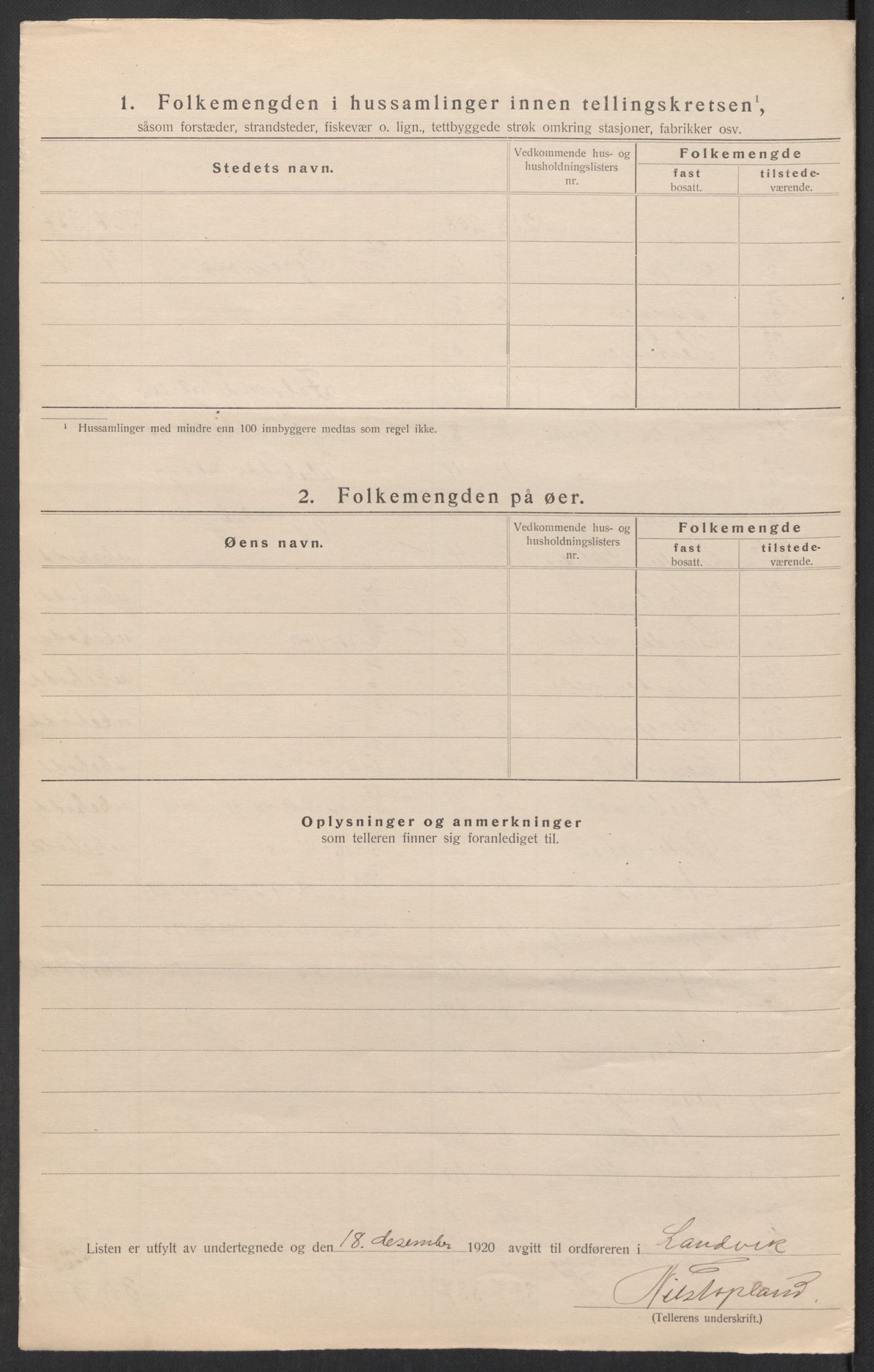 SAK, 1920 census for Landvik, 1920, p. 20