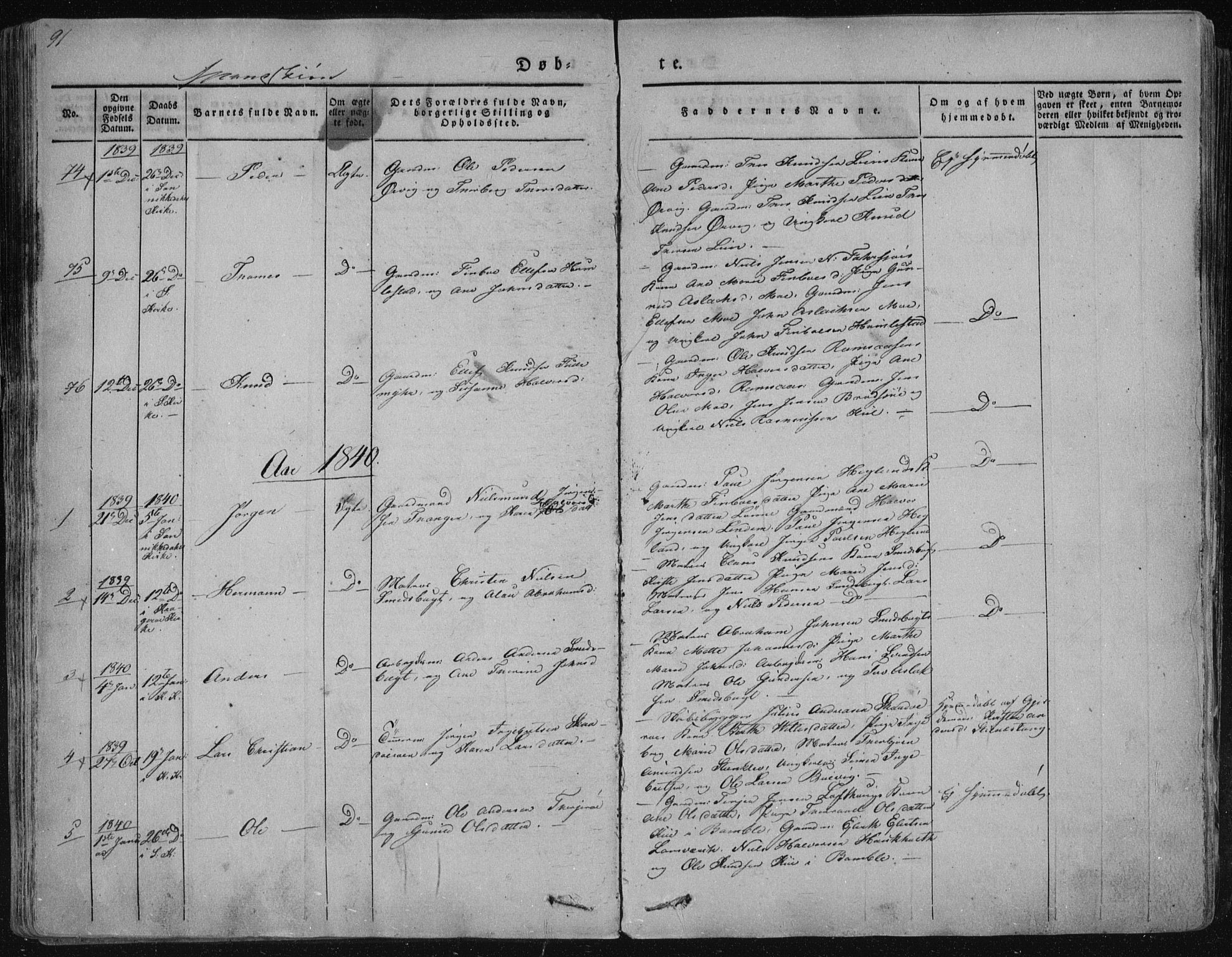Sannidal kirkebøker, SAKO/A-296/F/Fa/L0006: Parish register (official) no. 6, 1831-1847, p. 91