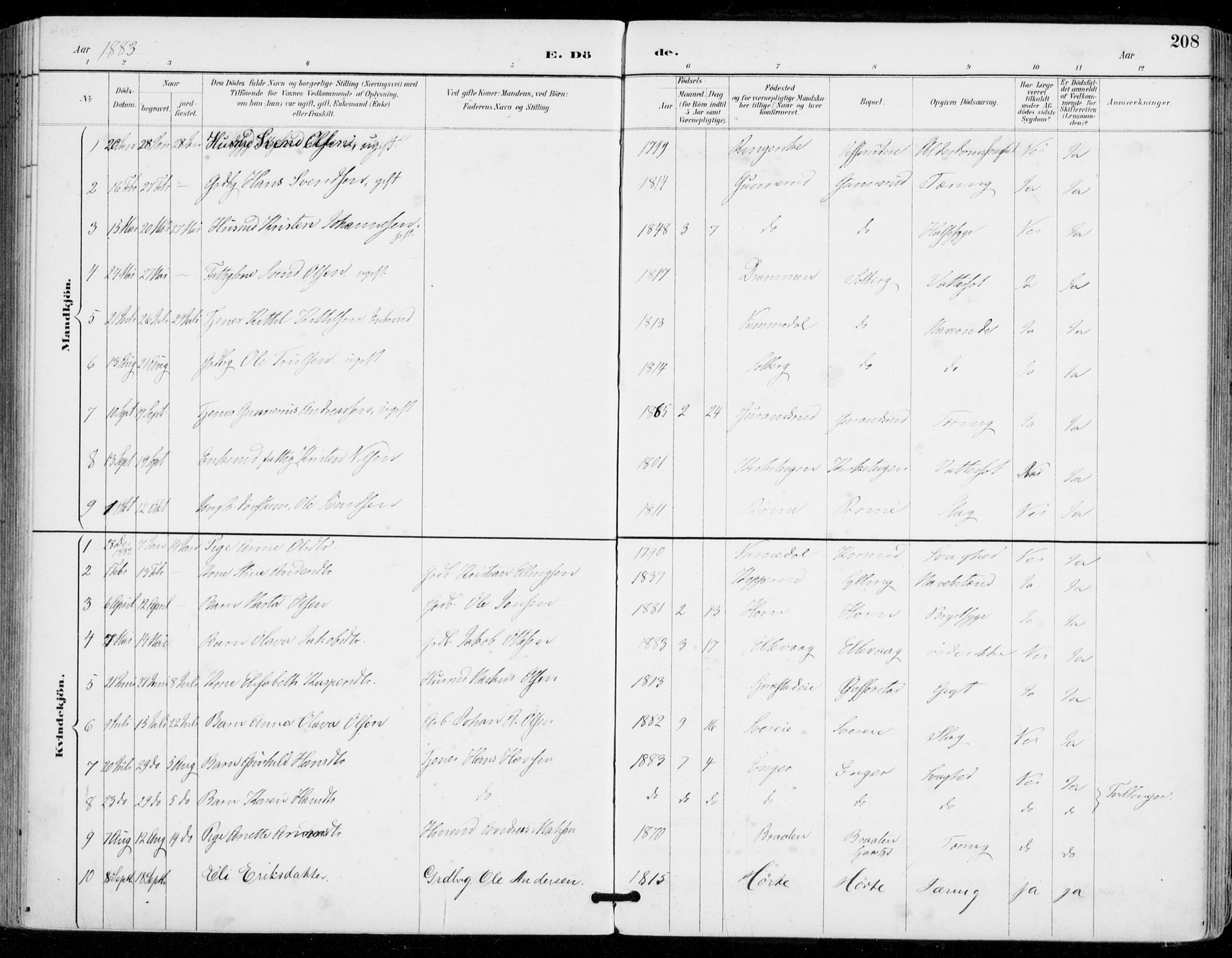 Sylling kirkebøker, SAKO/A-247/F/Fa/L0001: Parish register (official) no. 1, 1883-1910, p. 208