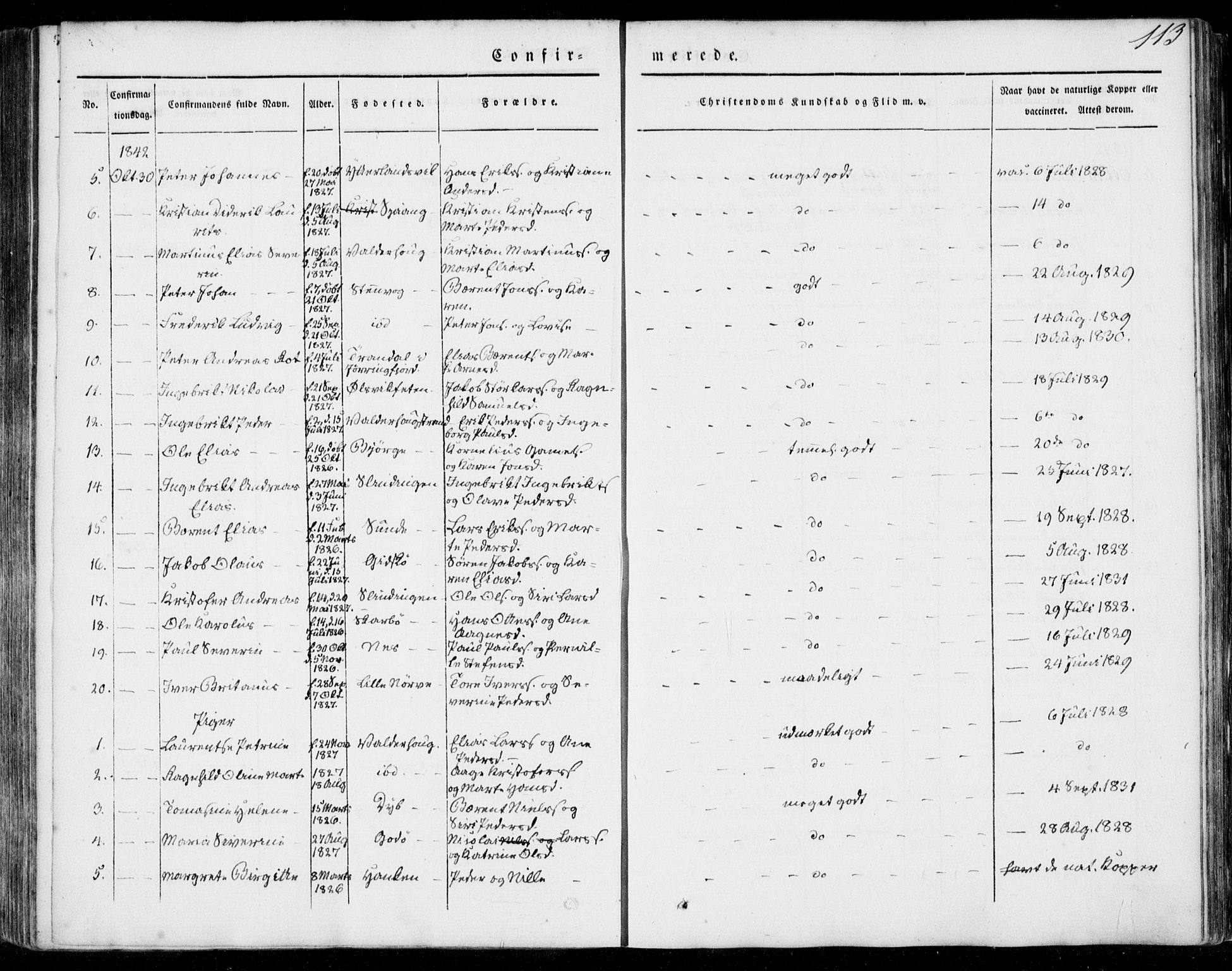 Ministerialprotokoller, klokkerbøker og fødselsregistre - Møre og Romsdal, AV/SAT-A-1454/528/L0396: Parish register (official) no. 528A07, 1839-1847, p. 113