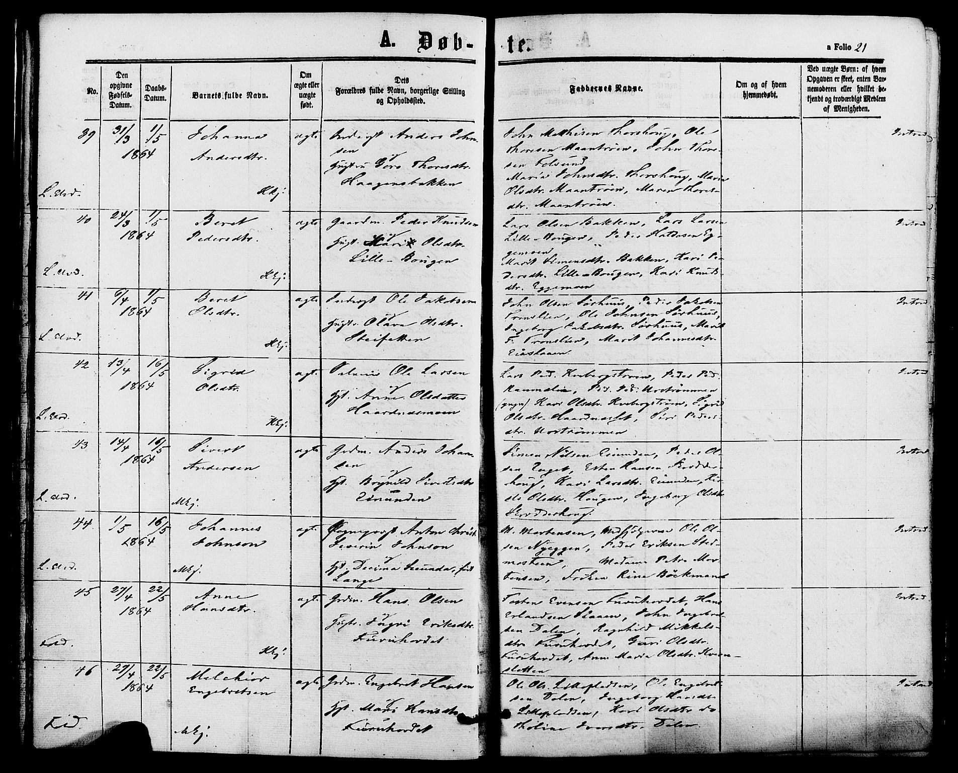Alvdal prestekontor, SAH/PREST-060/H/Ha/Haa/L0001: Parish register (official) no. 1, 1863-1882, p. 21