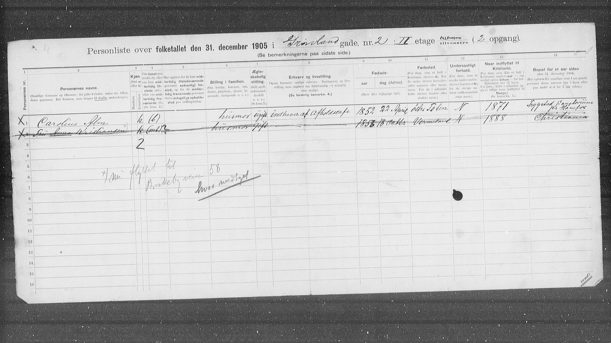 OBA, Municipal Census 1905 for Kristiania, 1905, p. 16238