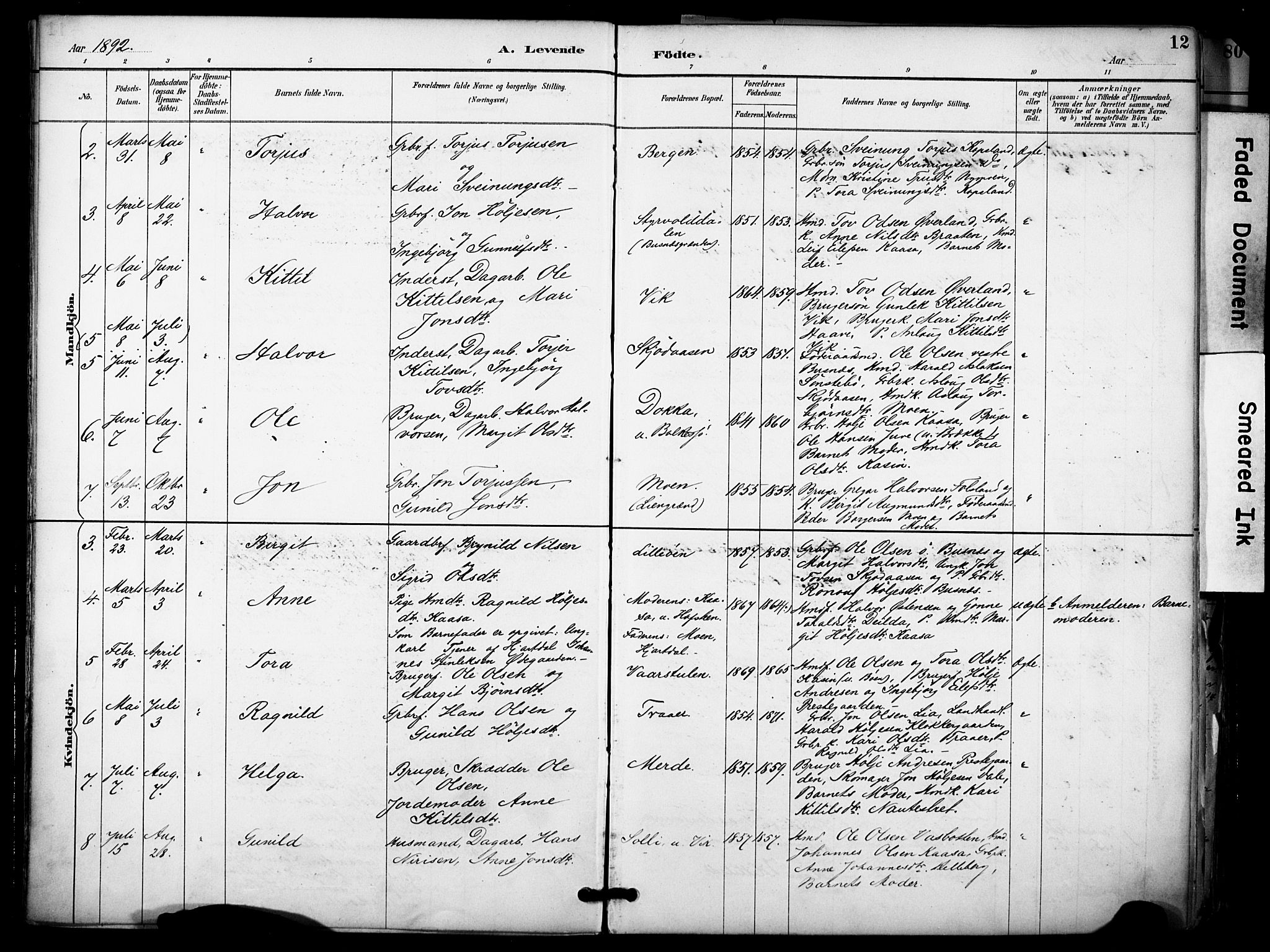 Gransherad kirkebøker, SAKO/A-267/F/Fa/L0005: Parish register (official) no. I 5, 1887-1916, p. 12