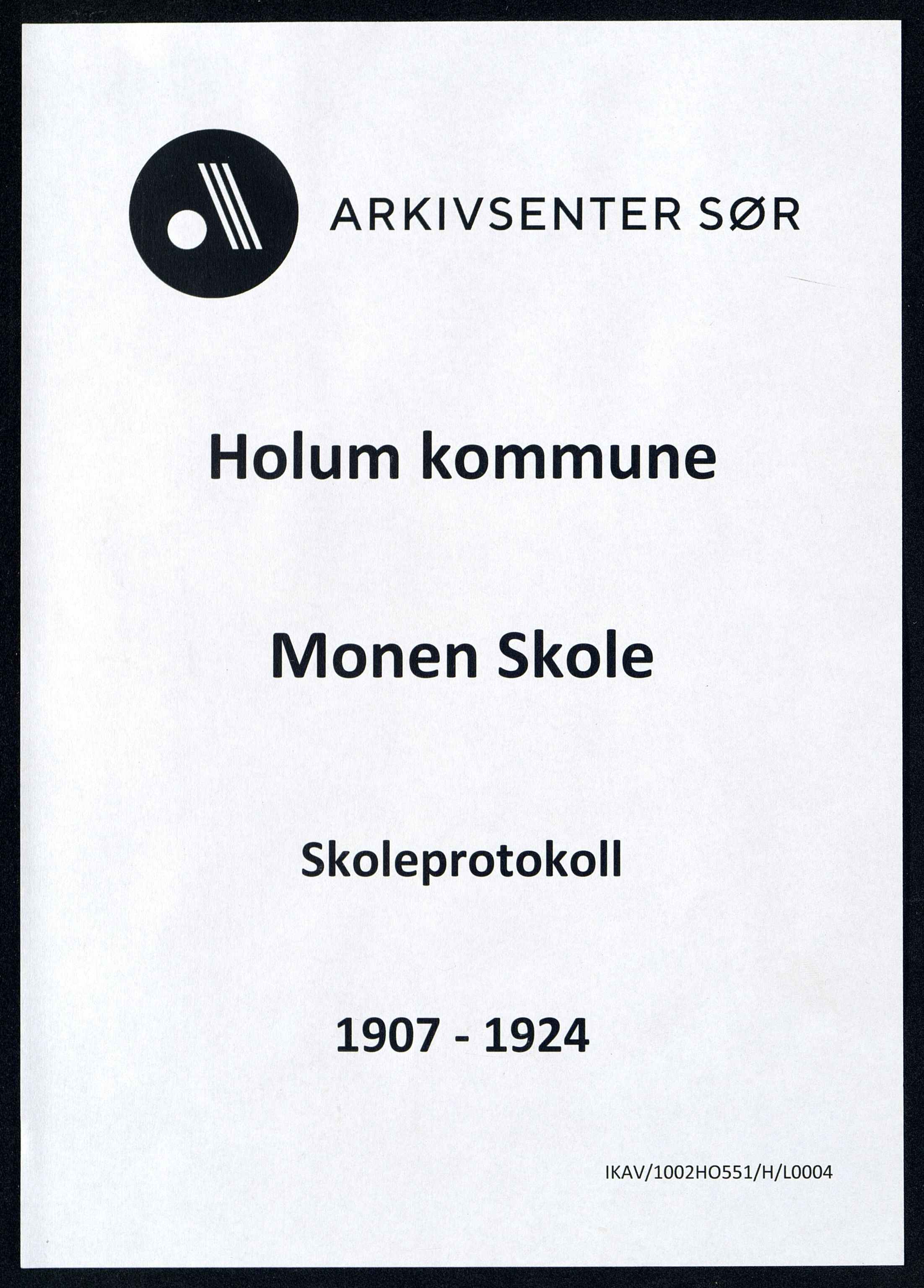 Holum kommune - Monen Skole, ARKSOR/1002HO551/H/L0004: Skoleprotokoll, 1907-1924