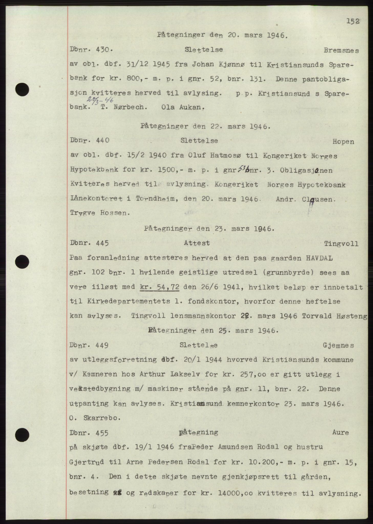 Nordmøre sorenskriveri, SAT/A-4132/1/2/2Ca: Mortgage book no. C82b, 1946-1951, Diary no: : 430/1946