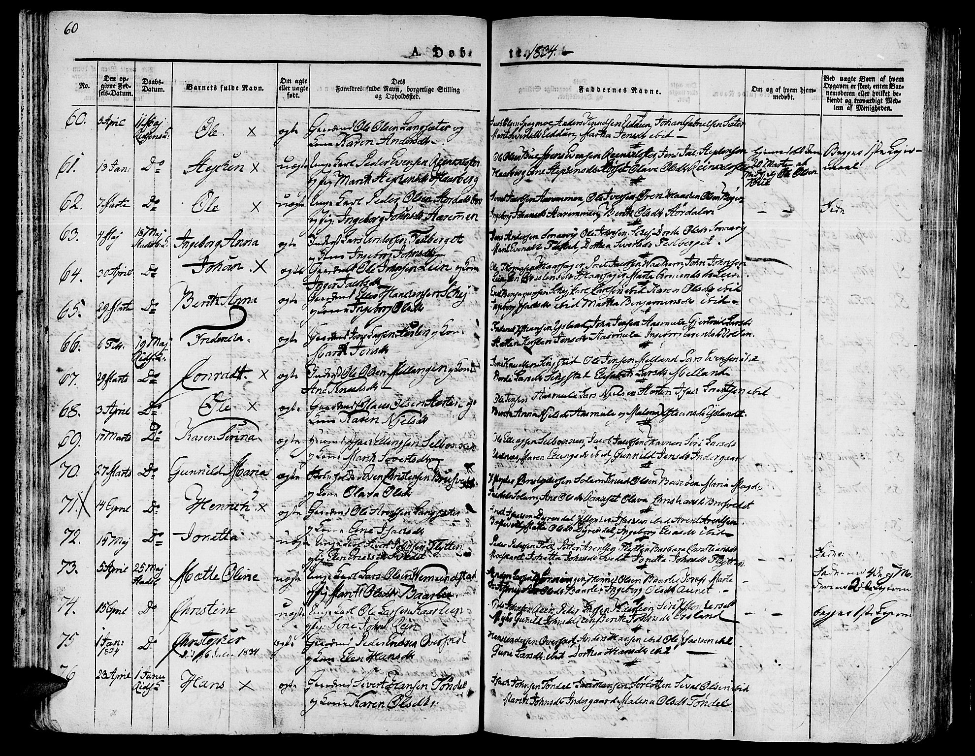 Ministerialprotokoller, klokkerbøker og fødselsregistre - Sør-Trøndelag, AV/SAT-A-1456/646/L0609: Parish register (official) no. 646A07, 1826-1838, p. 60