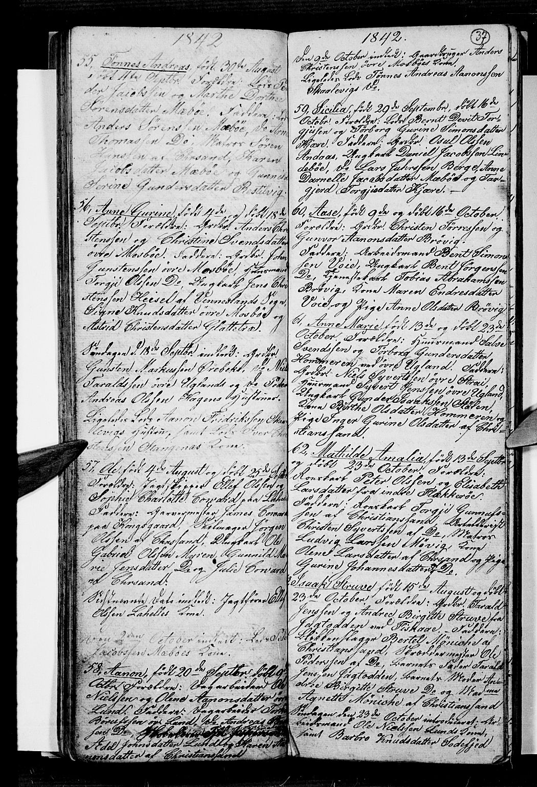 Oddernes sokneprestkontor, AV/SAK-1111-0033/F/Fb/Fba/L0004: Parish register (copy) no. B 4, 1837-1846, p. 37