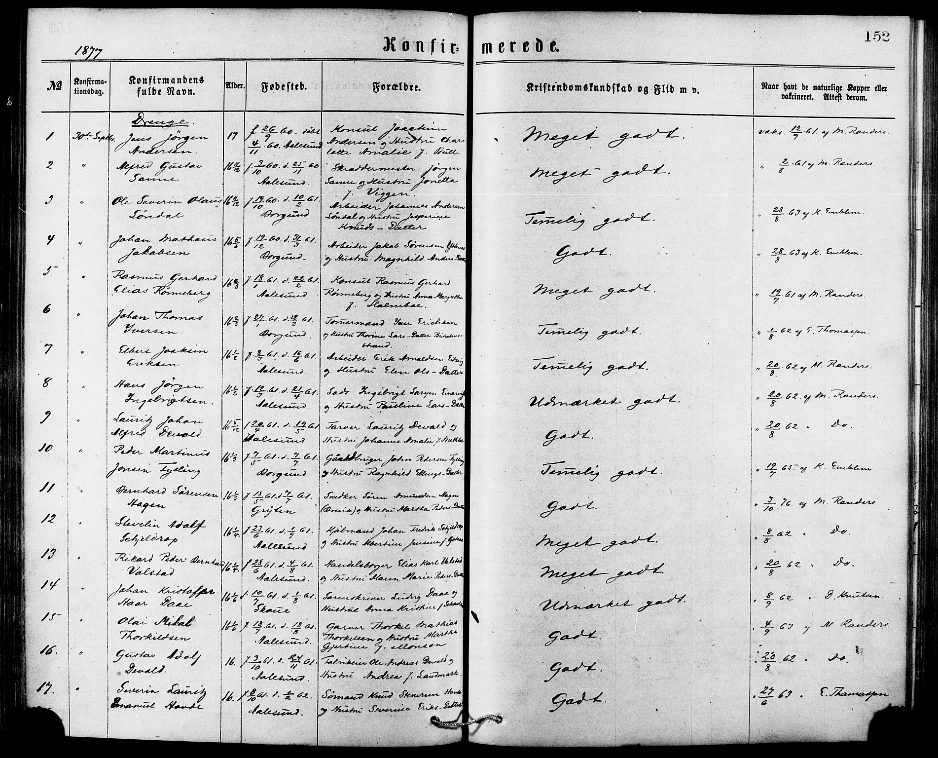 Ministerialprotokoller, klokkerbøker og fødselsregistre - Møre og Romsdal, SAT/A-1454/529/L0453: Parish register (official) no. 529A03, 1872-1877, p. 152