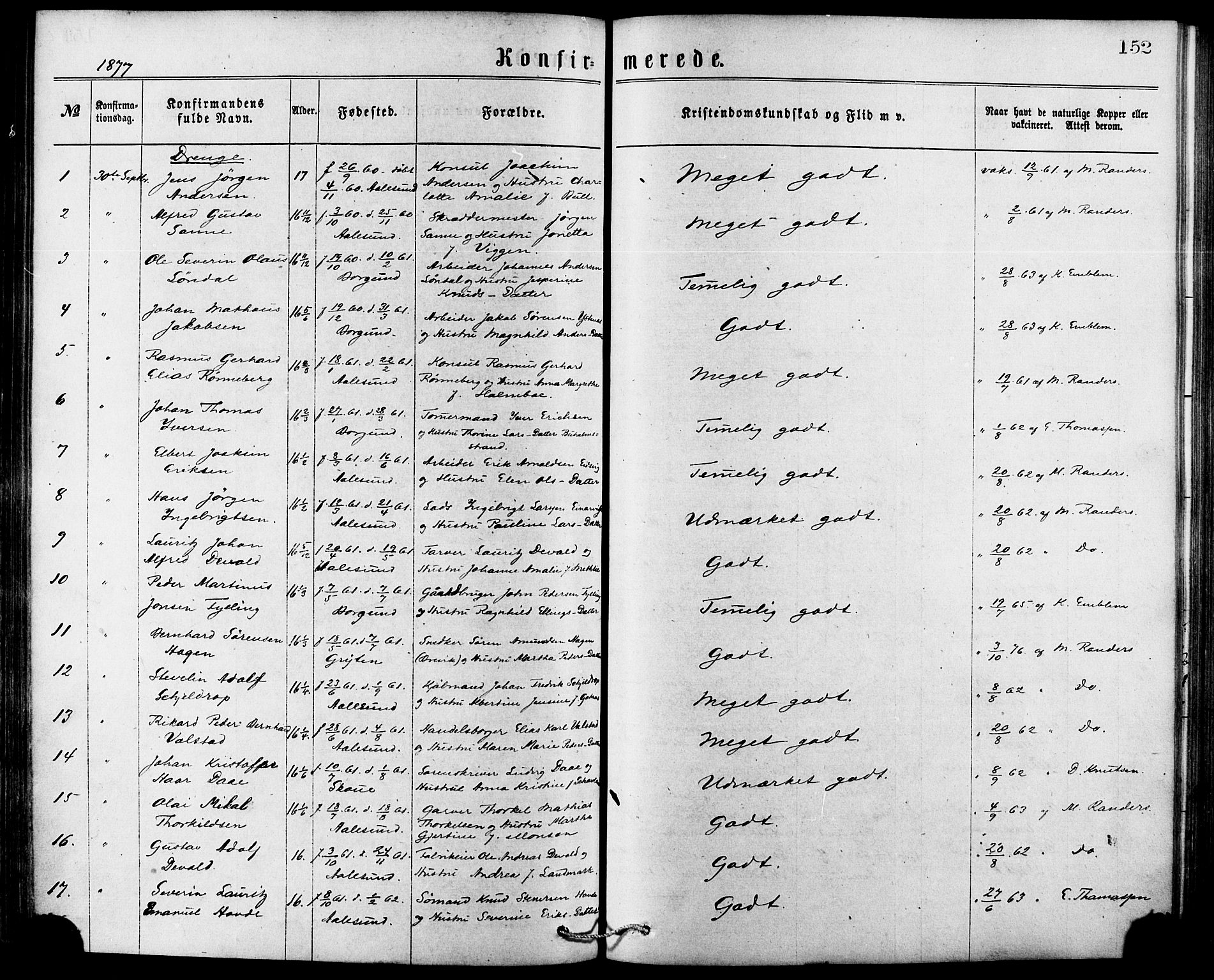 Ministerialprotokoller, klokkerbøker og fødselsregistre - Møre og Romsdal, AV/SAT-A-1454/529/L0453: Parish register (official) no. 529A03, 1872-1877, p. 152