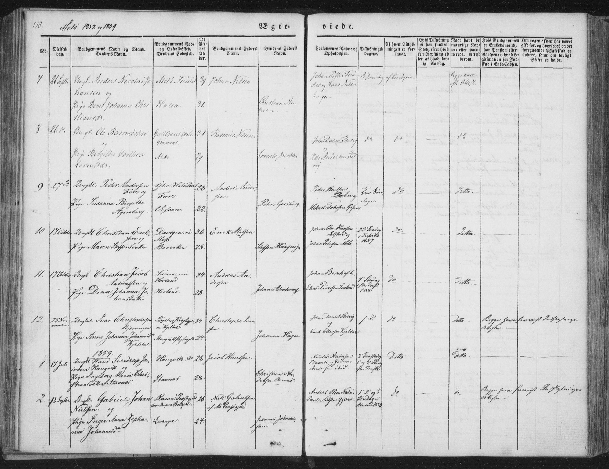 Ministerialprotokoller, klokkerbøker og fødselsregistre - Nordland, AV/SAT-A-1459/841/L0604: Parish register (official) no. 841A09 /2, 1845-1862, p. 118