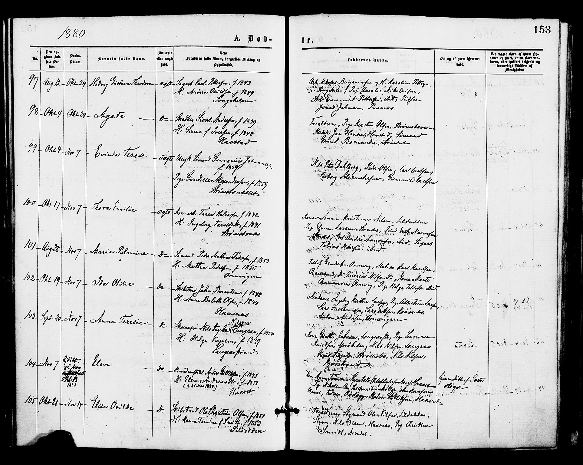 Barbu sokneprestkontor, AV/SAK-1111-0003/F/Fa/L0001: Parish register (official) no. A 1 /1, 1878-1883, p. 153