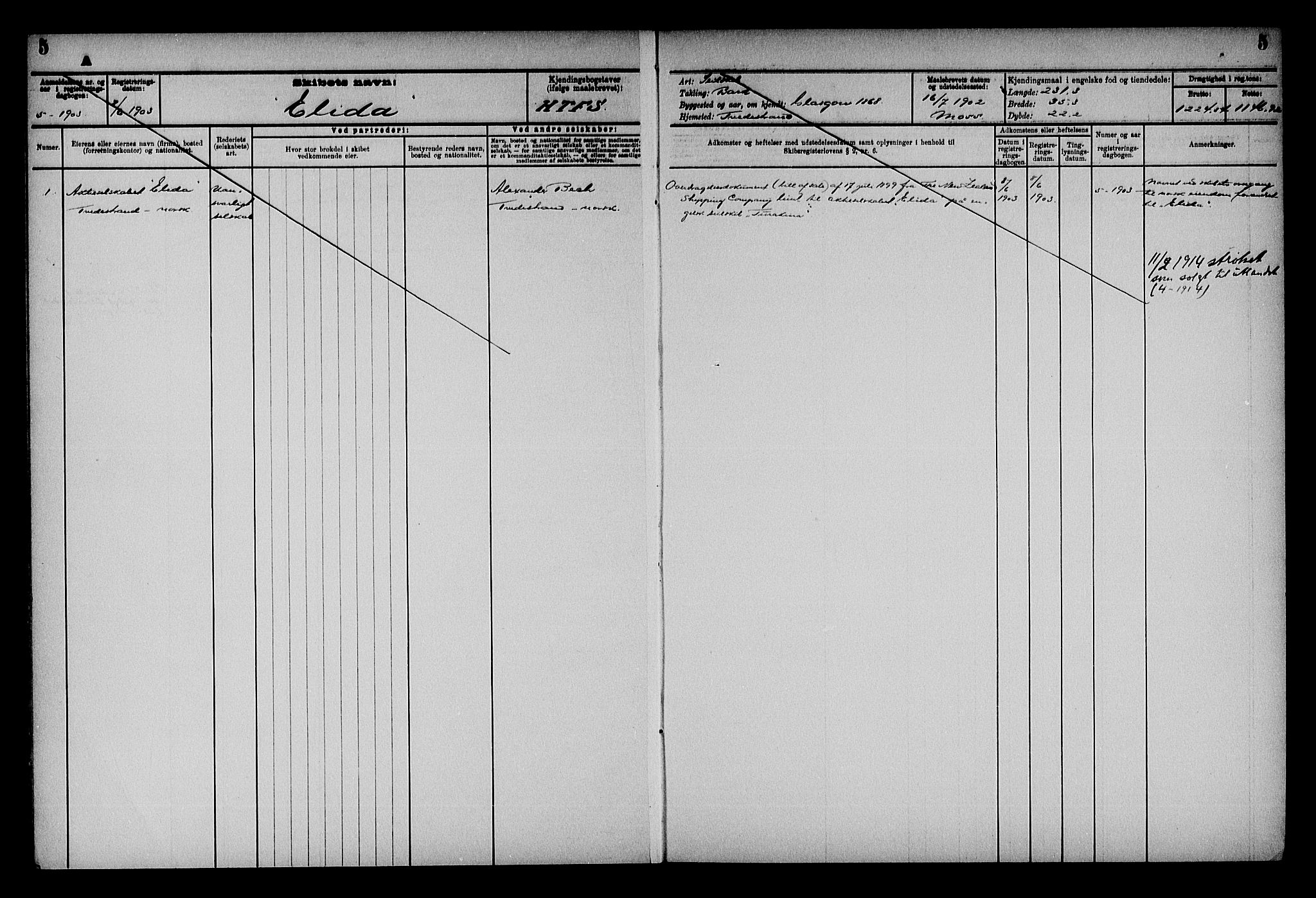 Holt sorenskriveri, AV/SAK-1221-0002/G/Gf/L0004: Mortgage register no. 32, 1903-1950, p. 5