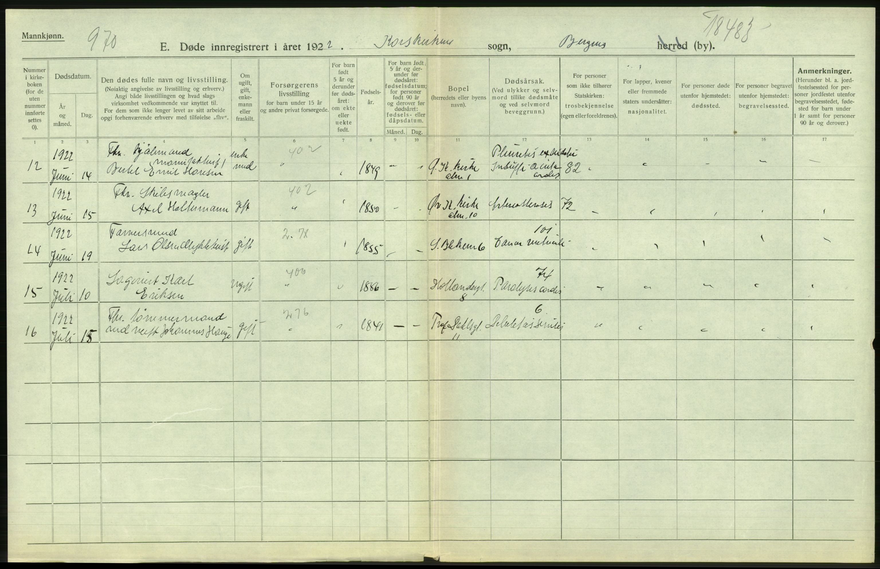 Statistisk sentralbyrå, Sosiodemografiske emner, Befolkning, AV/RA-S-2228/D/Df/Dfc/Dfcb/L0030: Bergen: Gifte, døde, dødfødte., 1922, p. 686