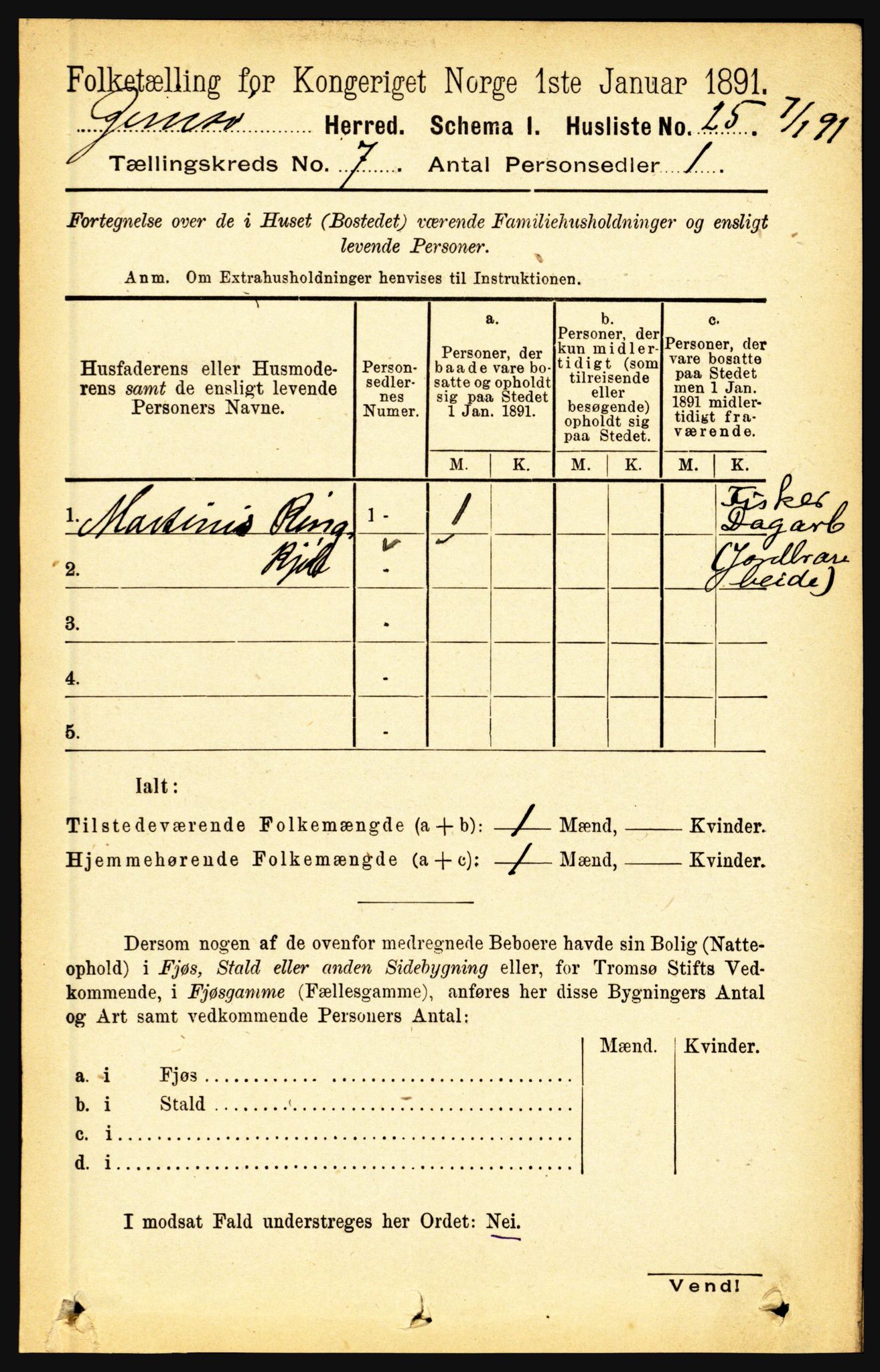 RA, 1891 census for 1864 Gimsøy, 1891, p. 1195